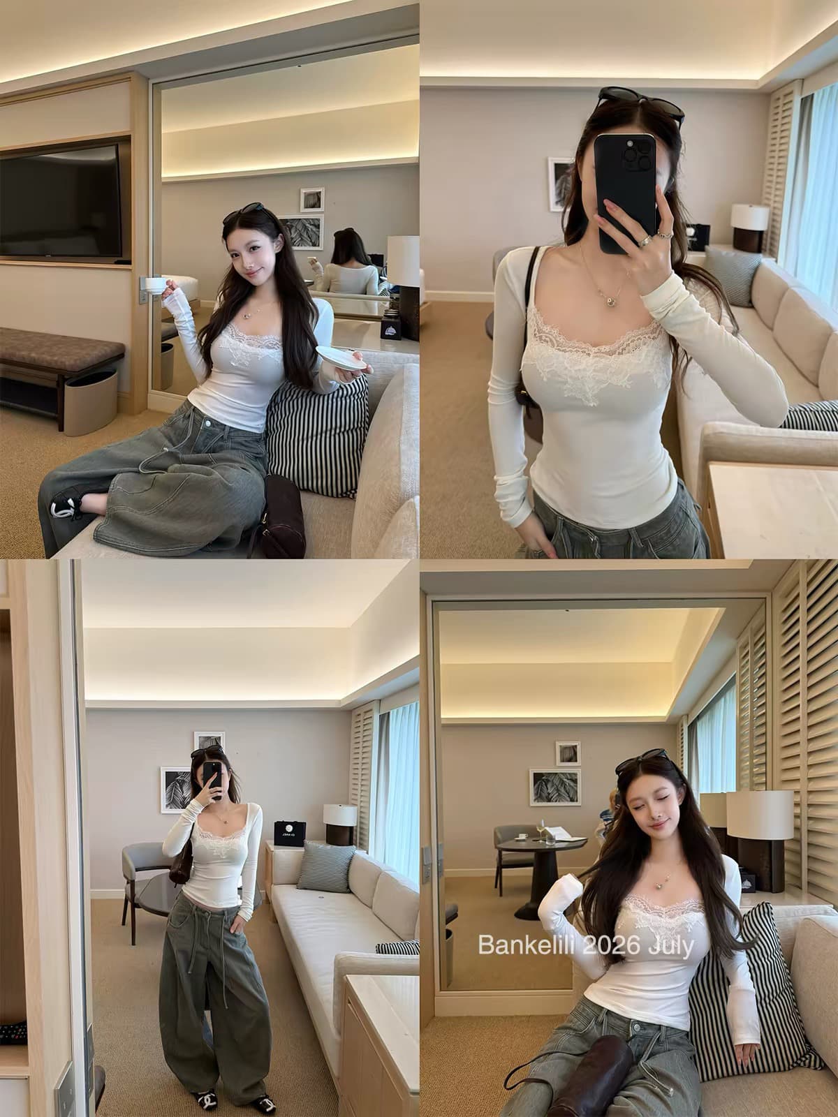 밤나무 코코아 bankelili 한 여성 근육 바닥 의류 레이스 인사이드 가져 가라. 우아함 광장 칼라 긴팔 기본 셔츠 여성 이미지 4