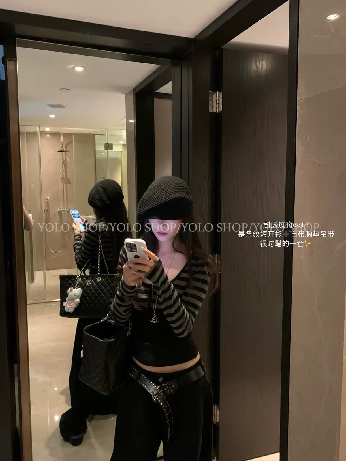 yolo shop 8 06 신제품 95 접기 남자 찢어짐 여성 주님 스트라이프 라운드 넥 쇼트 스타일 오픈 가디건 스택 착용 맨위 상세 이미지 4