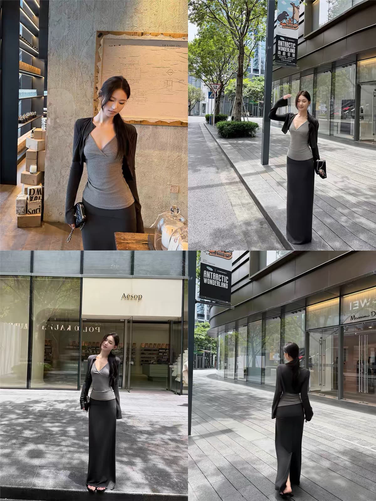 5werkwen cozy 비스듬한 수리 스택 세트 그룹 부드러운 좋은 비율 짧은 오픈 가디건 슬립 스트레이트 반 스커트 3종 세트 상세 이미지 2