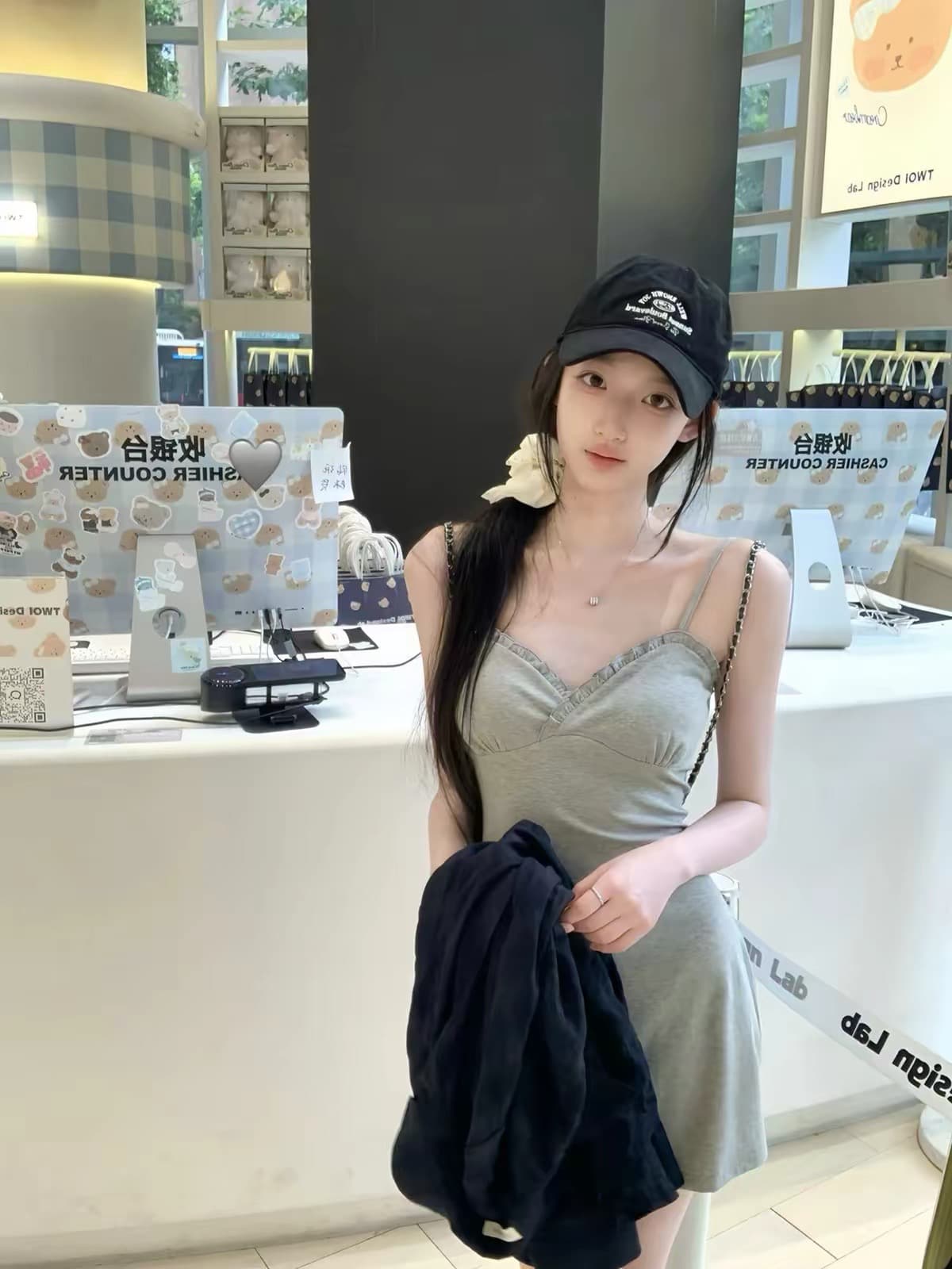 화이트 워터 여성 빛 산소 holiday 꽃 회색 V넥 레이스 슬립 여성 드레스 이른 가을 순수한 욕망 진자 미니 스커트 이미지 2