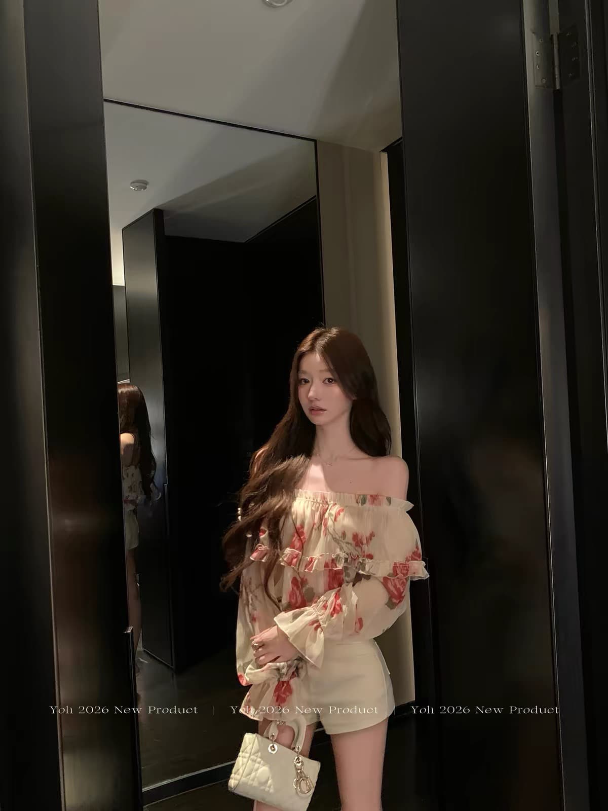 yoli 장 宥 이익 열정적 인 순간 장미 오프숄더 시폰 셔츠 여성 가을 레트로 루즈핏 슬림해 보이는 맨위 이미지 4