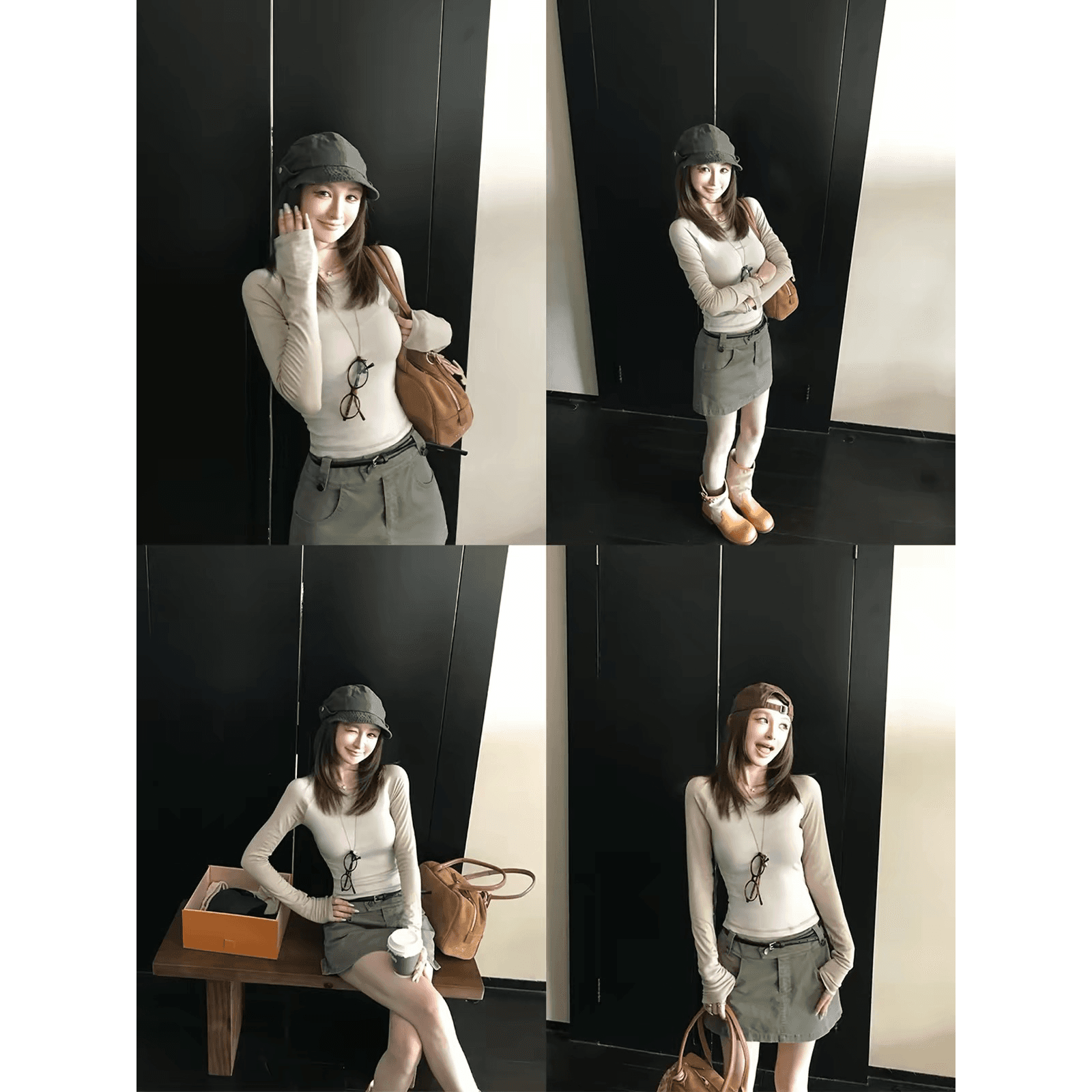 skk store 가벼움 알몸의 센스 t 프로 피부 편안함 주간 실크 양모 레트로 패치워크 배색 삽입 어깨 소매 티셔츠 여성 이미지 5