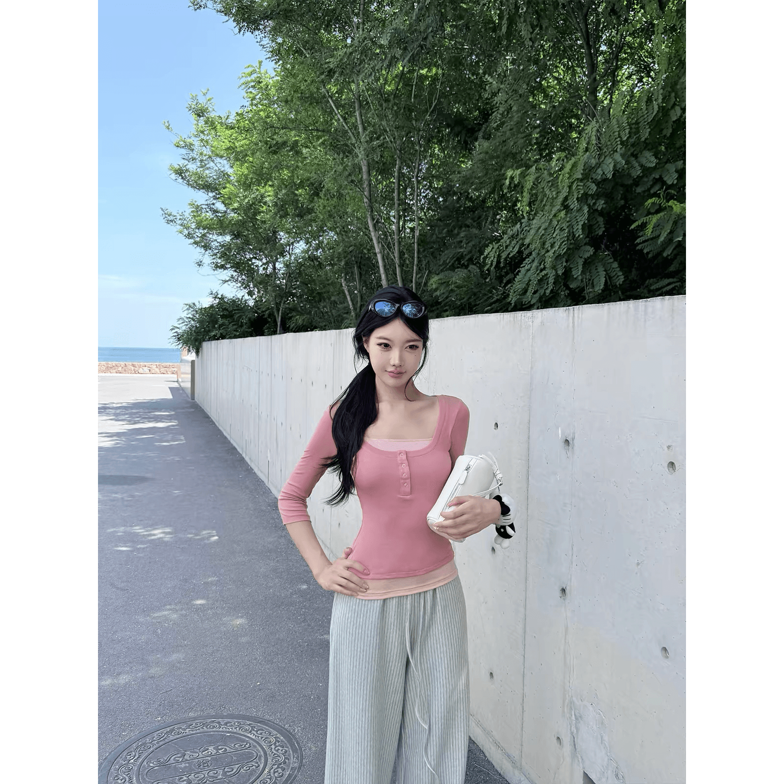 laareetoo 페이크 레이어드 중간 소매 티셔츠 여성 가을 2026 년 새로운 디자인 센스 맨위 슬림해 보이는 다용도 이미지 5