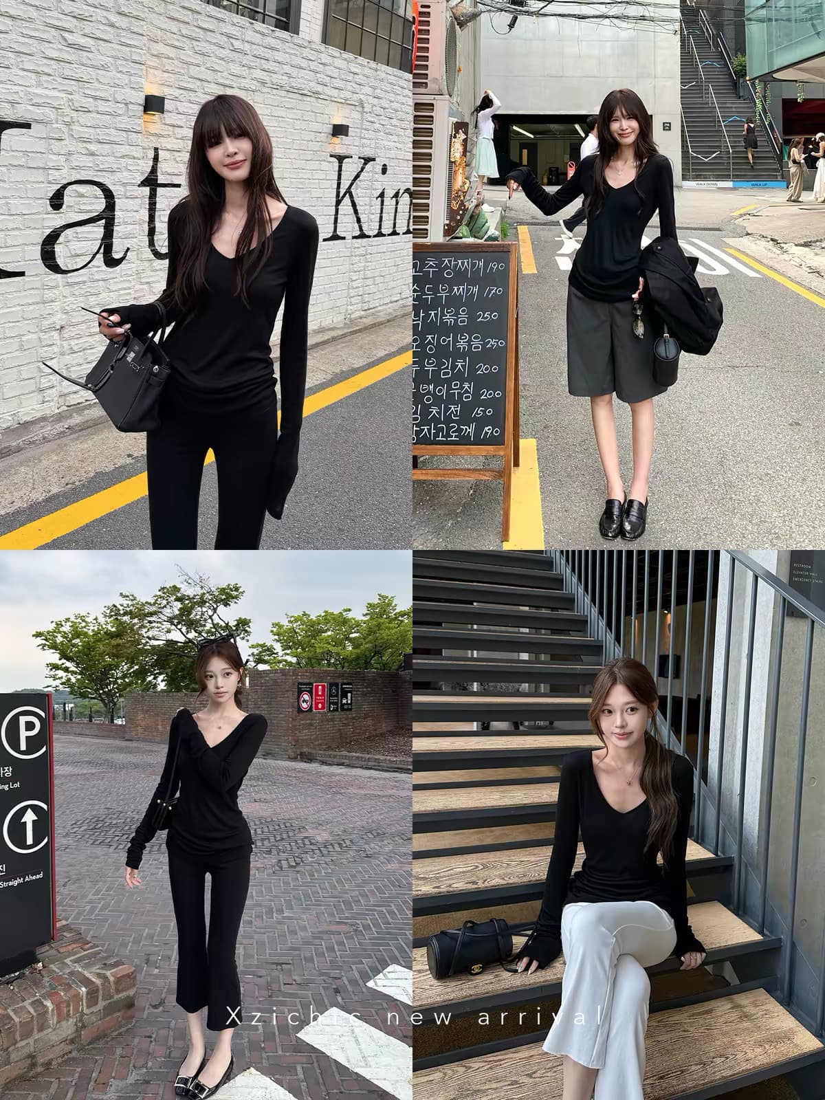 xzichic 라이 경기 서울 V넥 다용도 긴팔 티셔츠 여성 뜨개질 슬림해 보이는 기본 셔츠 여성 가을 새로운 이미지 3