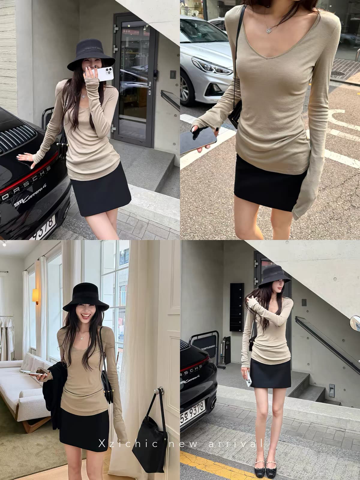 xzichic 라이 경기 서울 V넥 다용도 긴팔 티셔츠 여성 뜨개질 슬림해 보이는 기본 셔츠 여성 가을 새로운 이미지 4