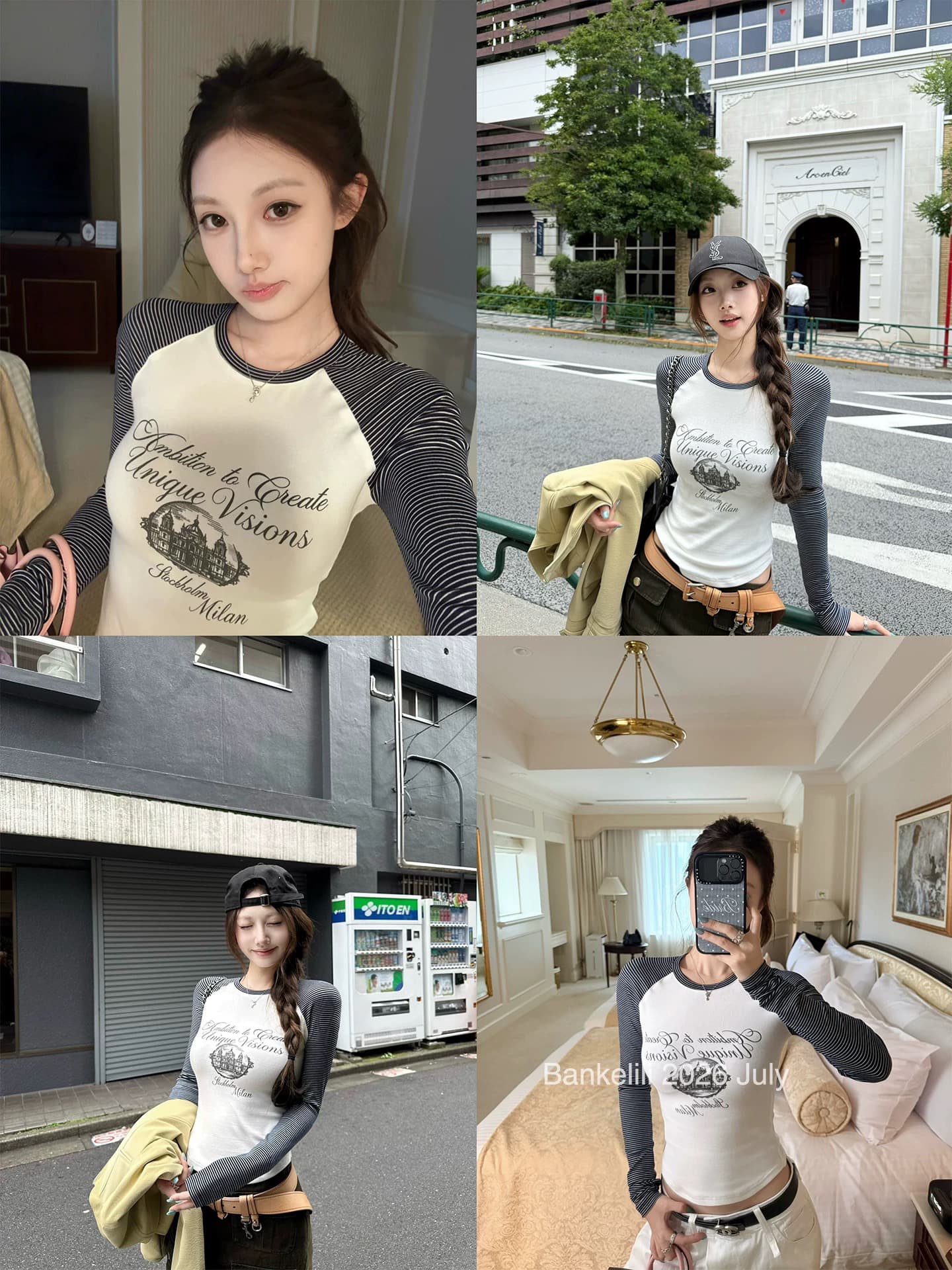 밤나무 코코아 bankelili 아메리칸 girl 라이 경기 서울 라운드 넥 배색 삽입 어깨 소매 몸매 가꾸기 긴팔 티셔츠 여성 상세 이미지 4