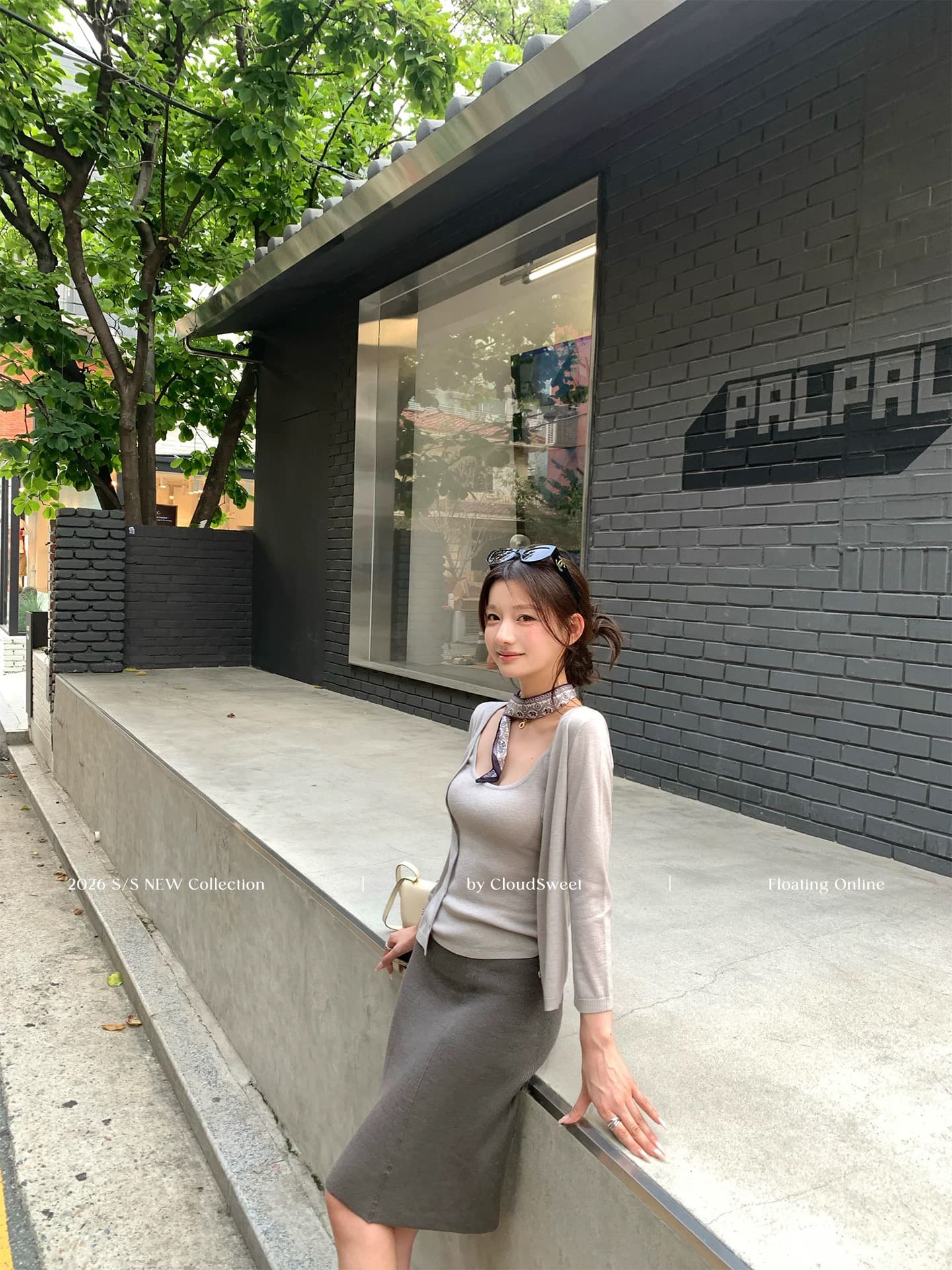 cloudsweet 흰 구름 달콤한 지능 wool 회색 니트 오픈 가디건 여성 슬립 맨위 몸매 가꾸기 반 스커트 세트 이미지 3