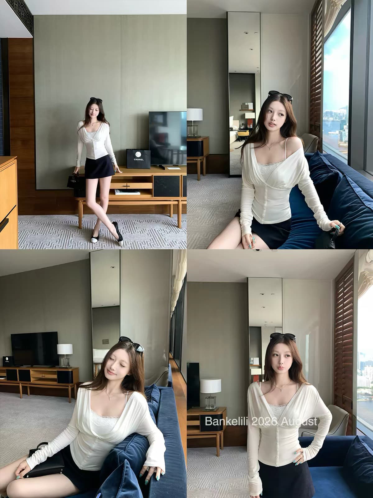 밤나무 코코아 bankelili 순수한 욕망 안개 빛 76 주간 실크 19 양모 V넥 플리츠 오픈 가디건 튜브탑 세트 그룹 이미지 4