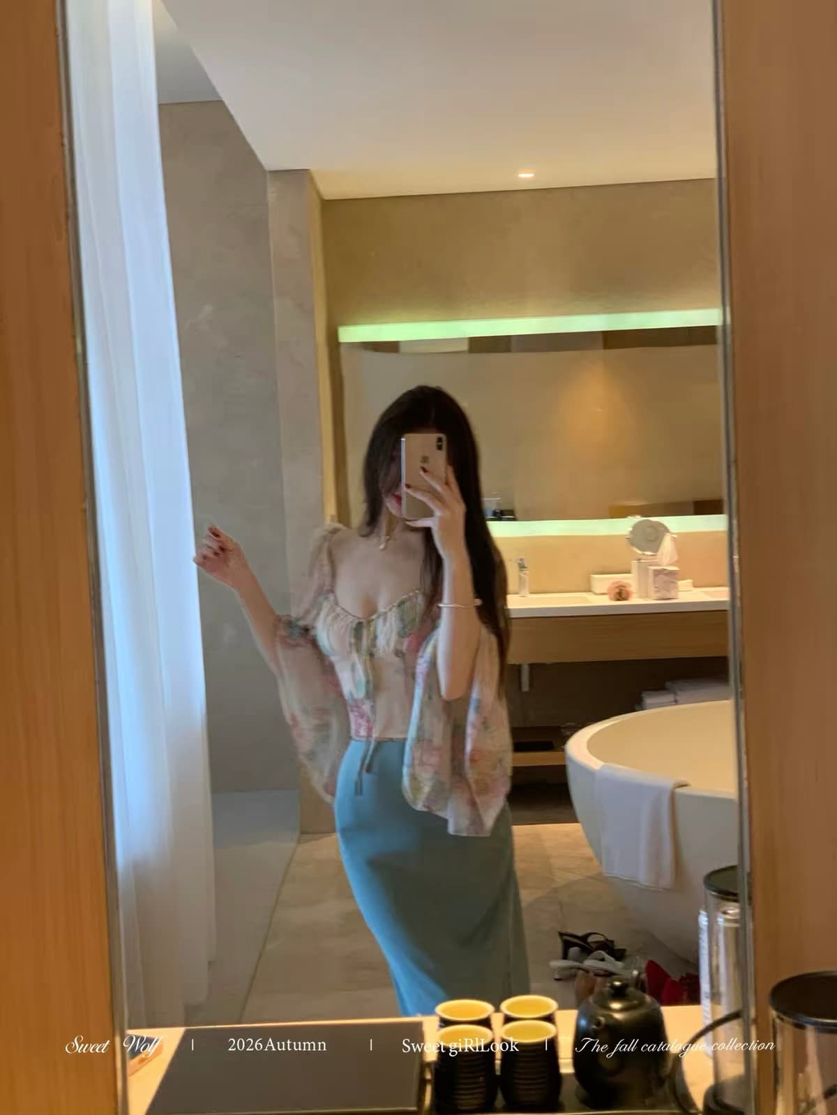 달콤함 ~ 중 사악한 늑대 수채화 물감 헤일로 염색 꽃무늬 쉬폰 블라우스 여자 칼라 디자인 센스 슬림해 보이는 명중 가져 가라. 작은 셔츠 맨위 상세 이미지 5