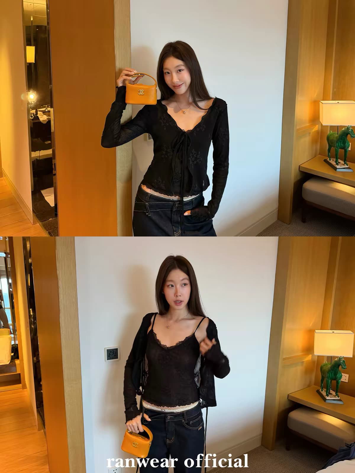 ranwear 조용한 럭셔리 높음 제품 아름다움 비취 기타 에디션 맞춤 레이스 자수 프랑스식 슬립 오픈 가디건 긴팔 상세 이미지 4