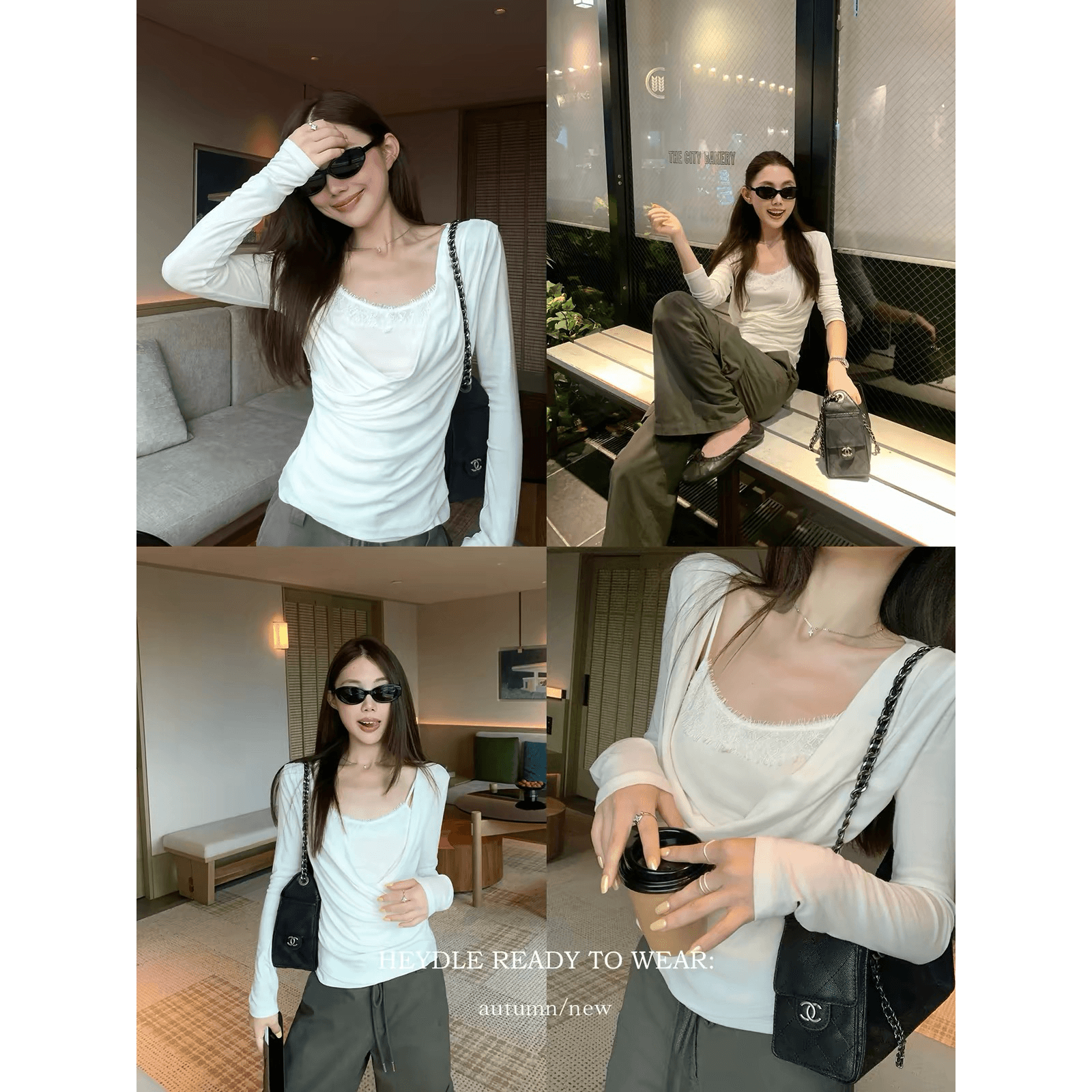 검은 콩 흠 청 치자 나무 늦게 와인 라이 경기 서울 흔들다 칼라 레이스 조각 작은 셔츠 부드러운 찹쌀 프로 피부 페이크 레이어드 맨위 여성 이미지 5