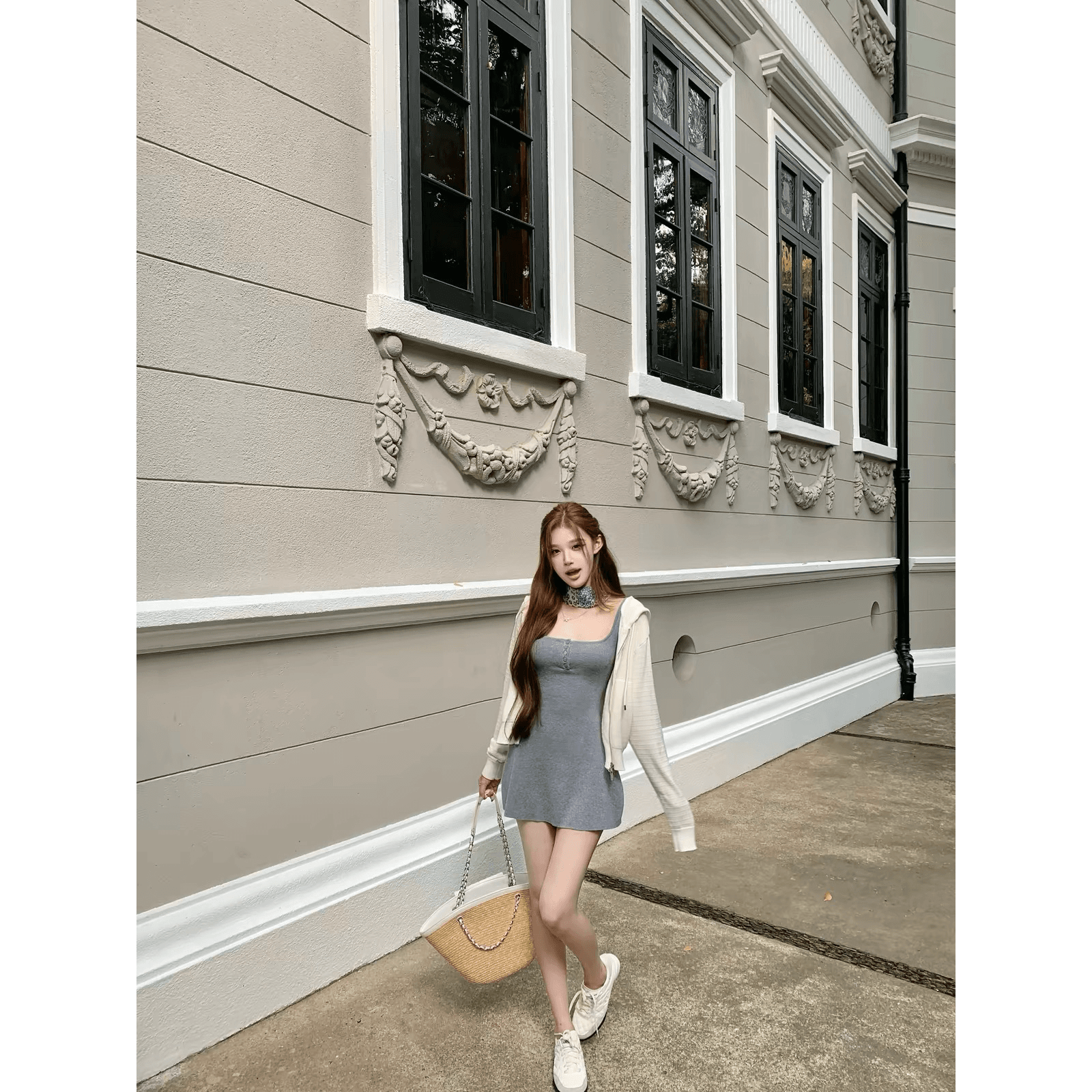 jmshop 버드 나무 루얀 기타 색상 그냥 필요 u 칼라 양모 혼방 니트 조끼 스커트 허리 수축 슬림해 보이는 한 마디 미니 스커트 이미지 5