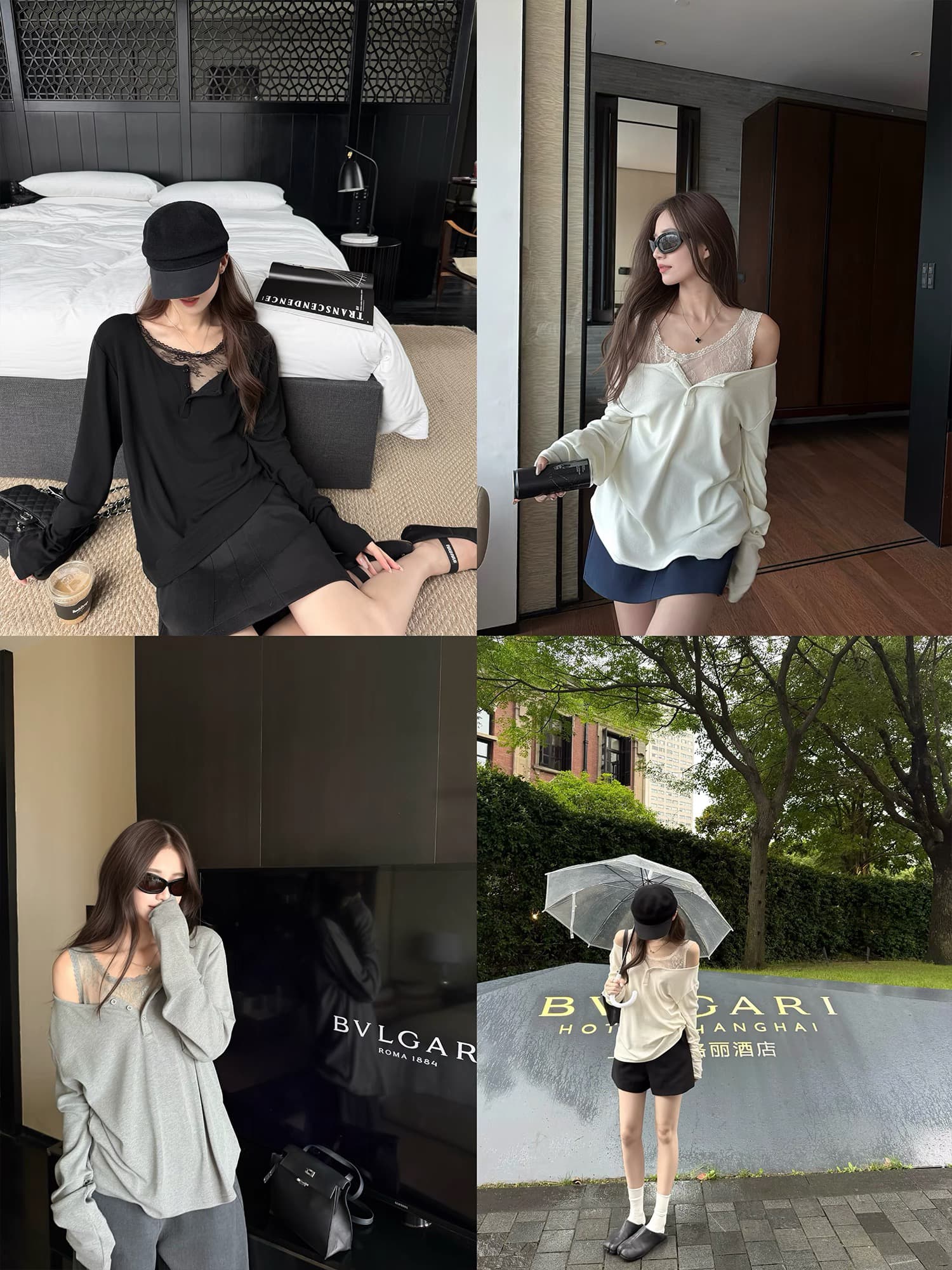 superniniyy 토피 레이스 헨리 칼라 페이크 레이어드 스택 착용 루즈핏 섹션 긴팔 티셔츠 맨위 2026 새로운 상세 이미지 4