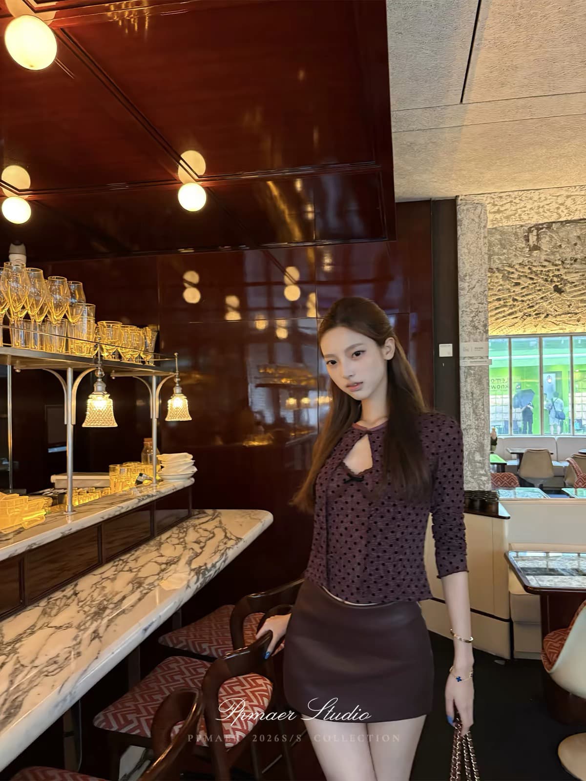 ppmaersweet chill 소녀 도트 무늬 순수한 욕망 긴팔 니트 오픈 가디건 레이스 투피스 조끼 이미지 4