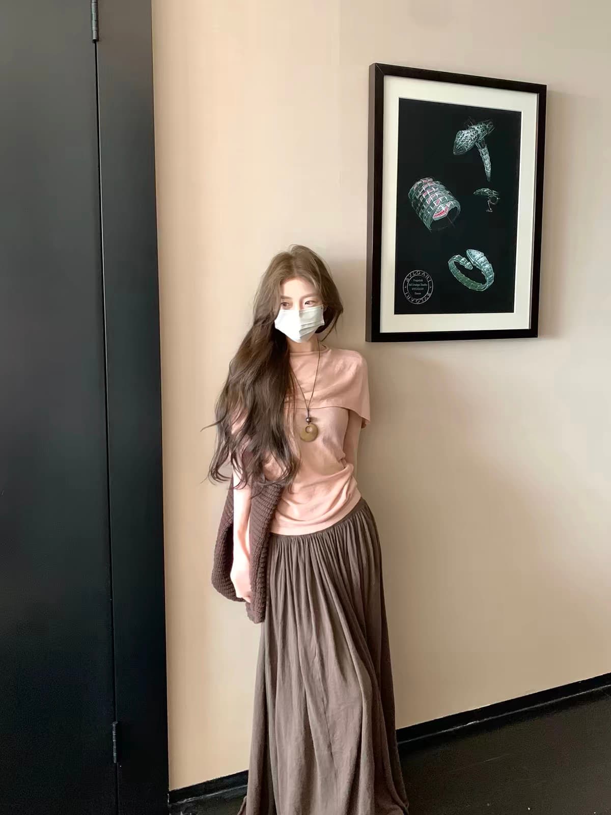 xxiiuu 계층 구조 숄 맨위 망토 털 니트 스웨터 여성 주름 부드러운 슬림해 보이는 긴팔 작은 셔츠 상세 이미지 1