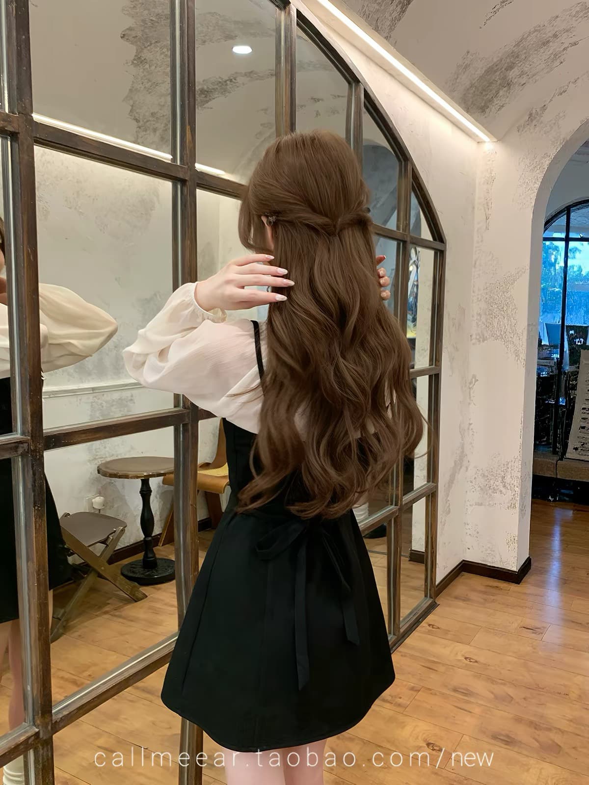 callmeear 화이트 티 블랙 숙련 된 슬림해 보이는 슬립 드레스 루즈핏 긴팔 맨위 이른 가을 투피스 세트 이미지 4
