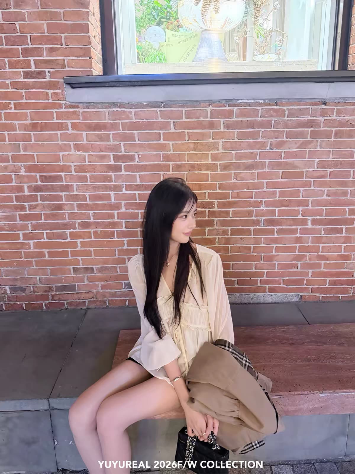 yuyureal 흐릿한 미학 V넥 레이스업 프릴 주름 시폰 셔츠 여성 프랑스식 분위기 센스 긴팔 맨위 상세 이미지 3