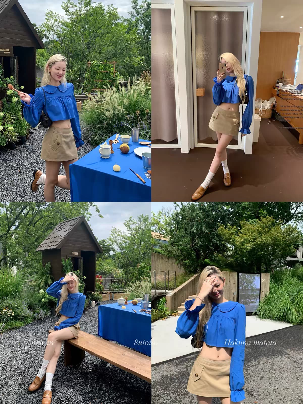 8uioio 블루 코코넛 화이트 숙련 된 파란색 이중층 베이비 칼라 긴팔 여성 셔츠 가을 새로운 이슬 허리 연령 감소 맨위 이미지 2