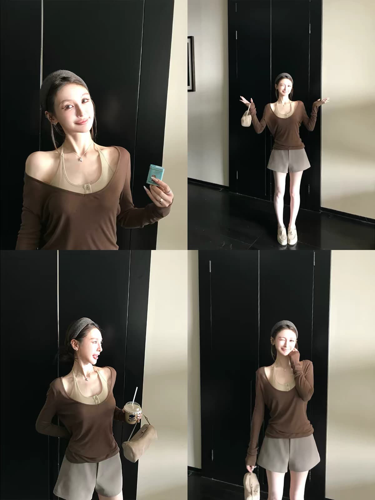 skk store 서울 이른 가을 150g 주간 실크 양모 V넥 페이크 레이어드 긴팔 티셔츠 루즈핏 캐주얼 맨위 이미지 4
