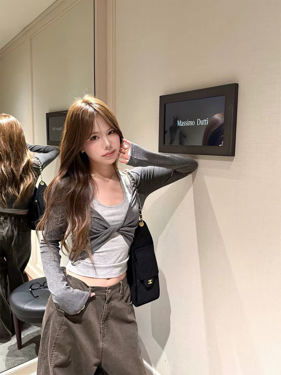 yookson 느슨함 산소 센스 라이 경기 서울 면 혼방 페이크 레이어드 맨위 여성 행침 목 비틀림 긴팔 티셔츠 블라우스 이미지 3