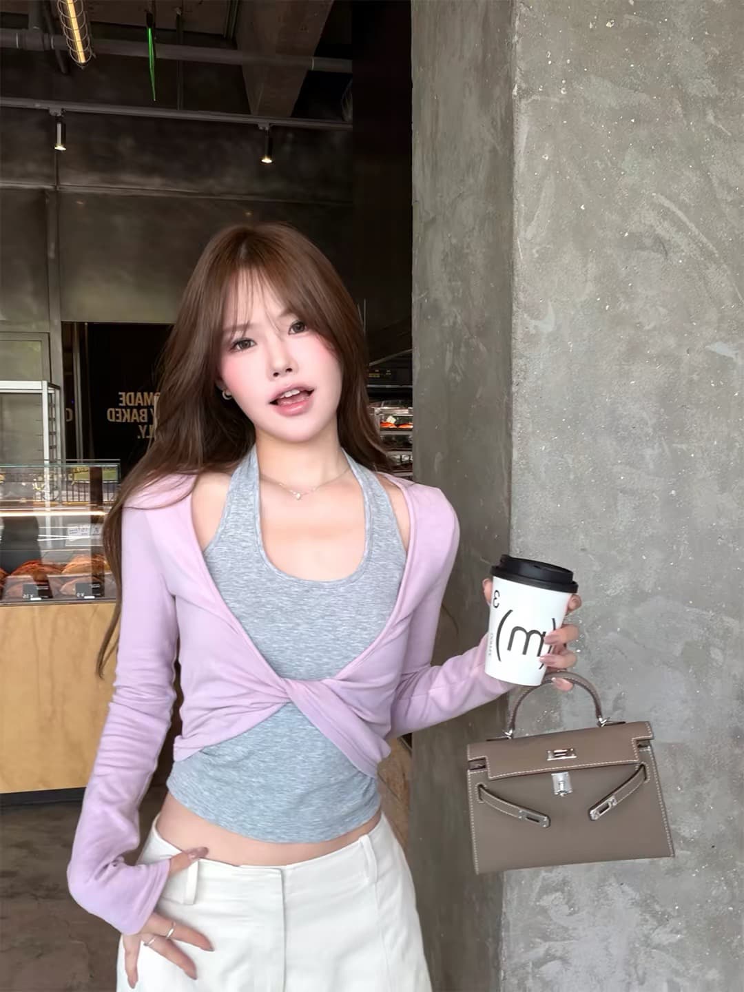 yookson 느슨함 산소 센스 라이 경기 서울 면 혼방 페이크 레이어드 맨위 여성 행침 목 비틀림 긴팔 티셔츠 블라우스 이미지 4