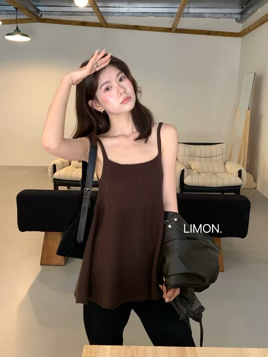the lemon 레몬 녹차 2026 가을 니트 캐미솔 몸매 가꾸기 허리 수축 슬림해 보이는 민소매 맨위 상세 이미지 5