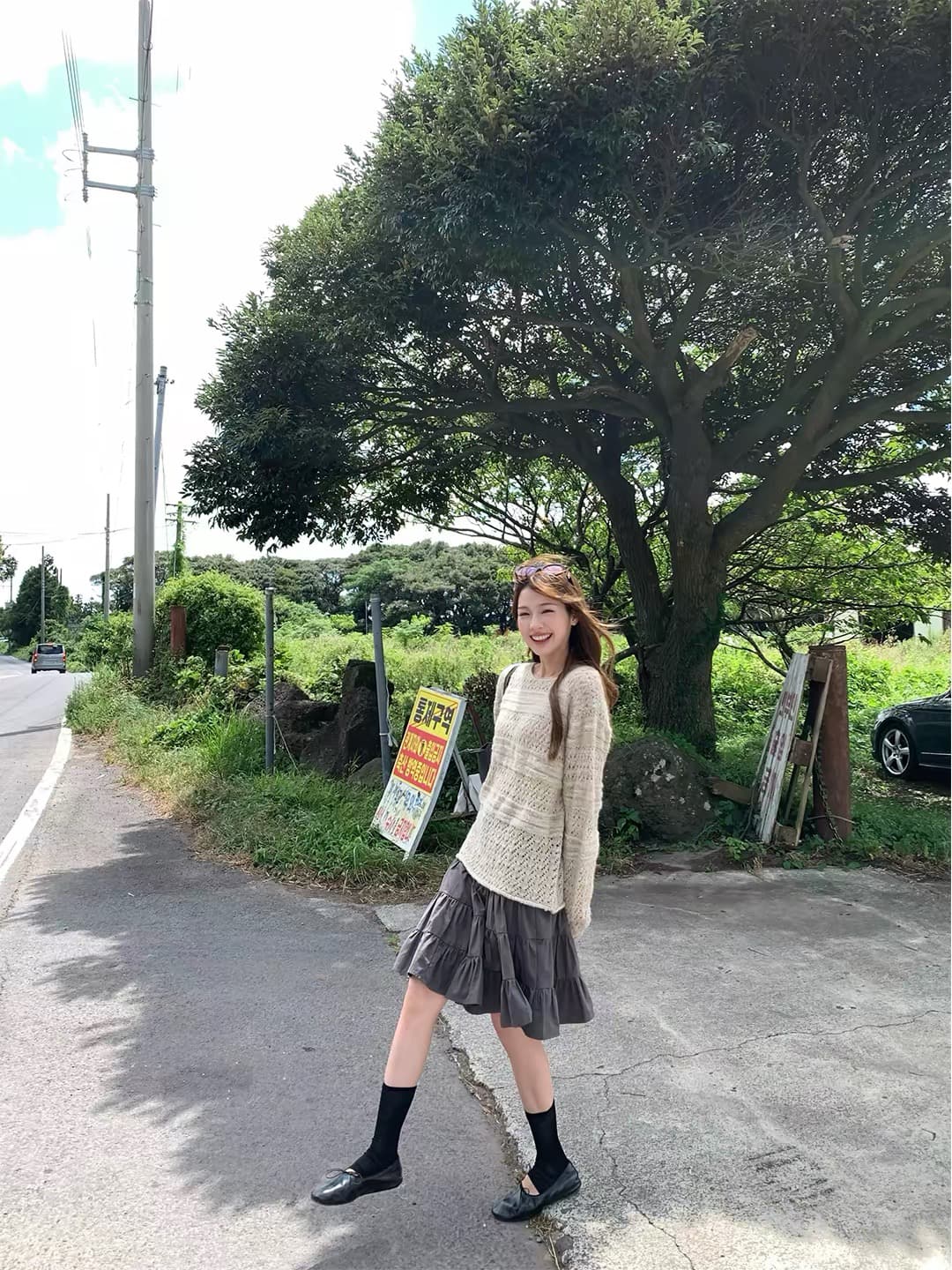 im ~까지 서리 와일드 알고있다. 가을 모헤어 부드러운 바람 홀로우 아웃 자수 니트 블라우스 루즈핏 라운드 넥 느긋한 스웨터 이미지 3