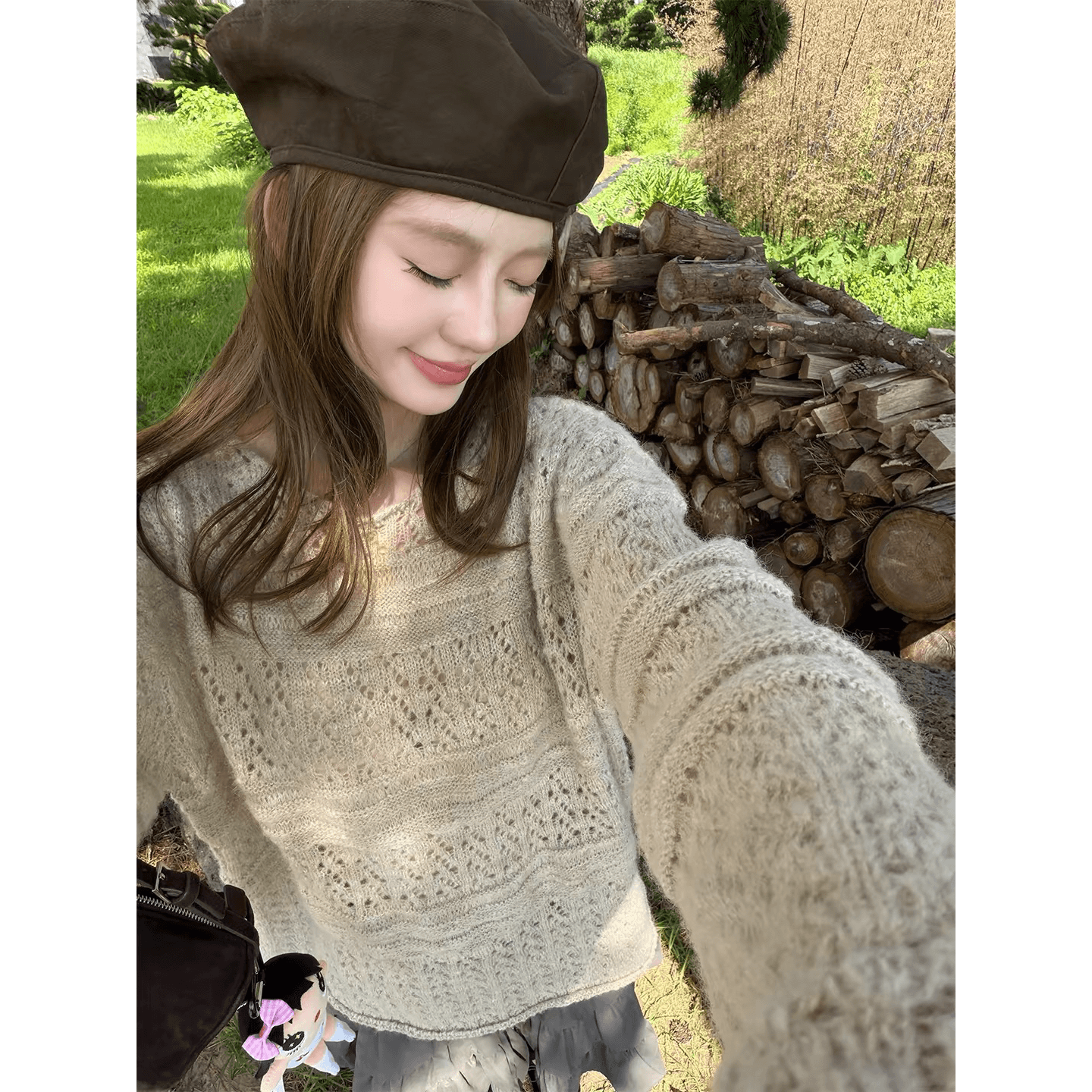 im ~까지 서리 와일드 알고있다. 가을 모헤어 부드러운 바람 홀로우 아웃 자수 니트 블라우스 루즈핏 라운드 넥 느긋한 스웨터 이미지 5