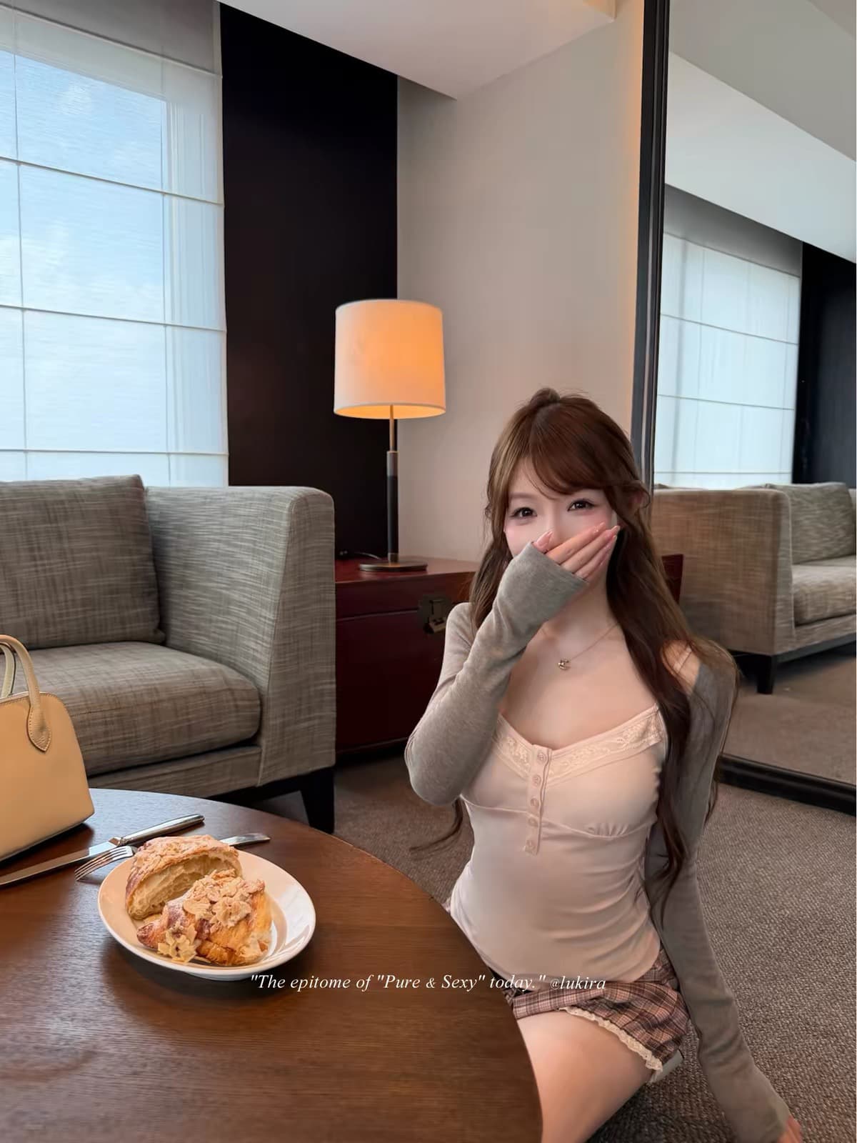 lukira 밤나무 소나무 세트 V넥 레이스 측면 캐미솔 외부 가져 가라. 니트 오픈 가디건 여성 가을 투피스 슈트 상세 이미지 4