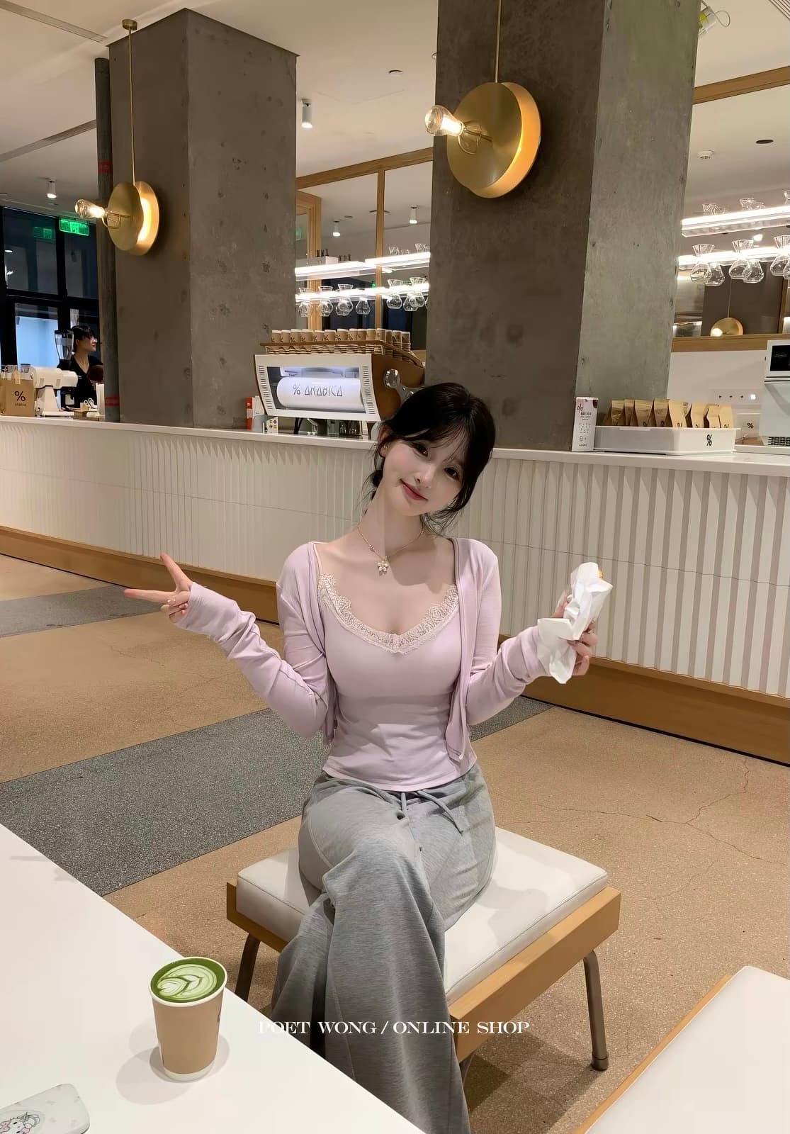 간판 레이스 그룹 진짜 착용 top 라이 경기 서울 포함 가슴 패드 슬립 오픈 가디건 한 부서 상세 이미지 2