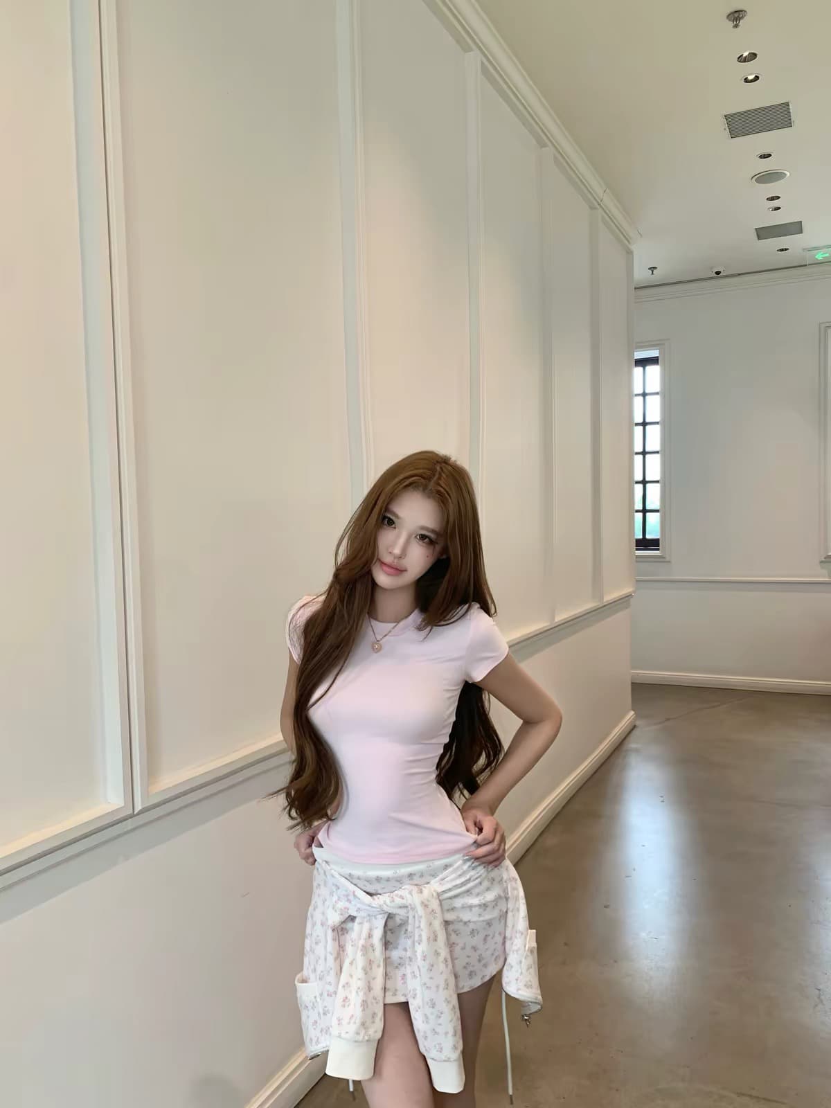 jmshop 남자 센스 화이트 여성 후아 남편 그리드 꽃무늬 후드티 세트 가을 프린트 후드 재킷 타이트 스커트 반신 스커트 상세 이미지 5