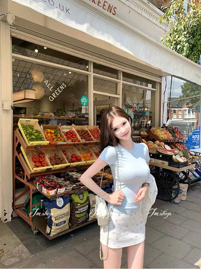jmshop 남자 센스 화이트 여성 후아 남편 그리드 꽃무늬 후드티 세트 가을 프린트 후드 재킷 타이트 스커트 반신 스커트 상세 이미지 6