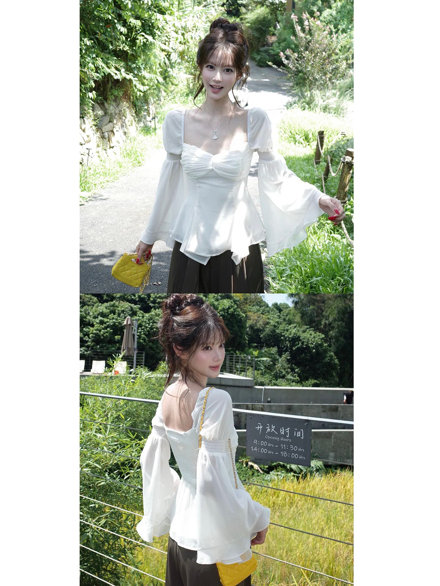 감사합니다. 아니요 고기 광장 칼라 펌프 Pleat 나팔 소매 프릴 시폰 셔츠 여성 가을 부드러운 디자인 센스 몸매 가꾸기 맨위 상세 이미지 1