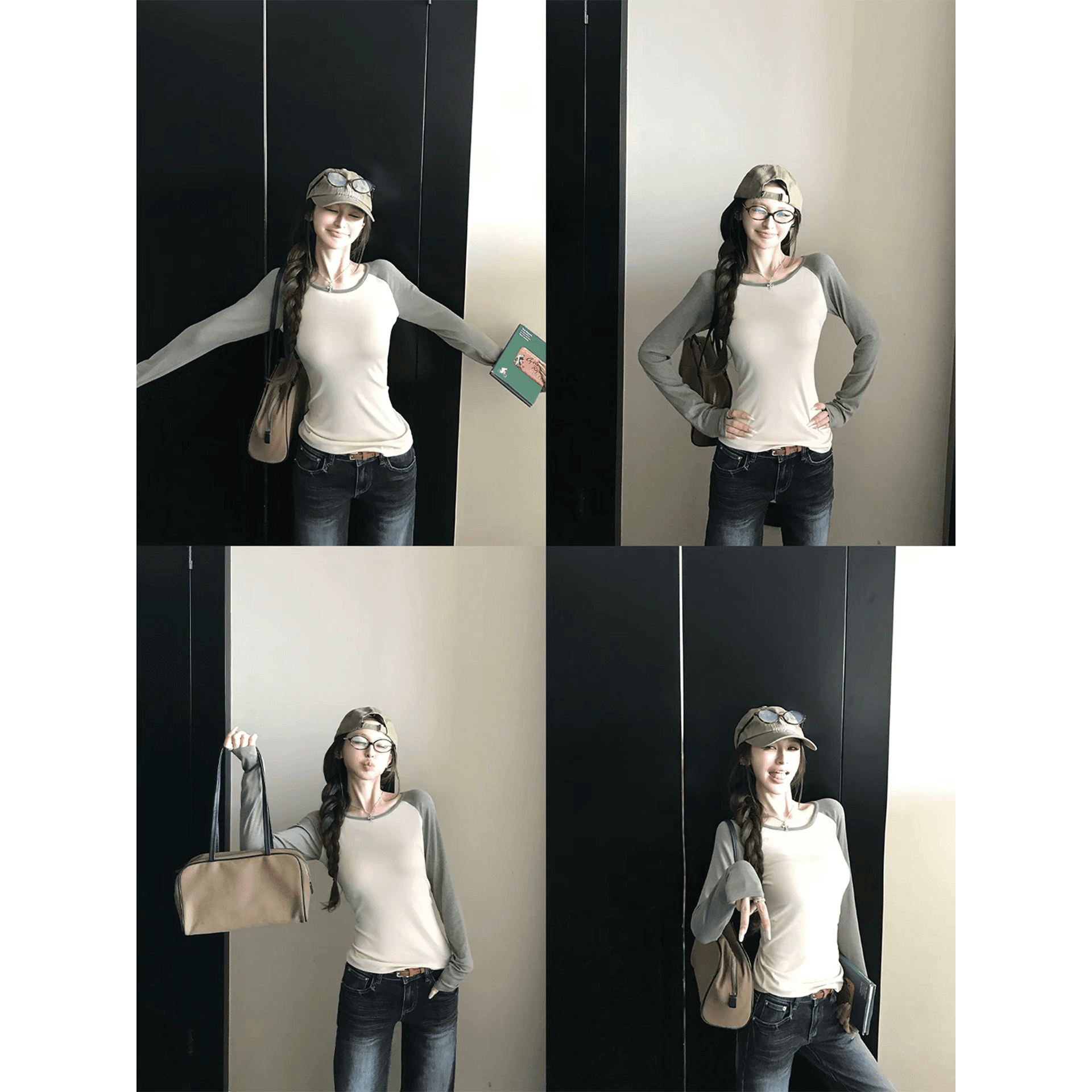 바다 리 daily 170g 부드러운 찹쌀 주간 실크 아세트산 ins 보 주인 손 한 조각 비스듬한 어깨 패치워크 배색 티셔츠 이미지 5
