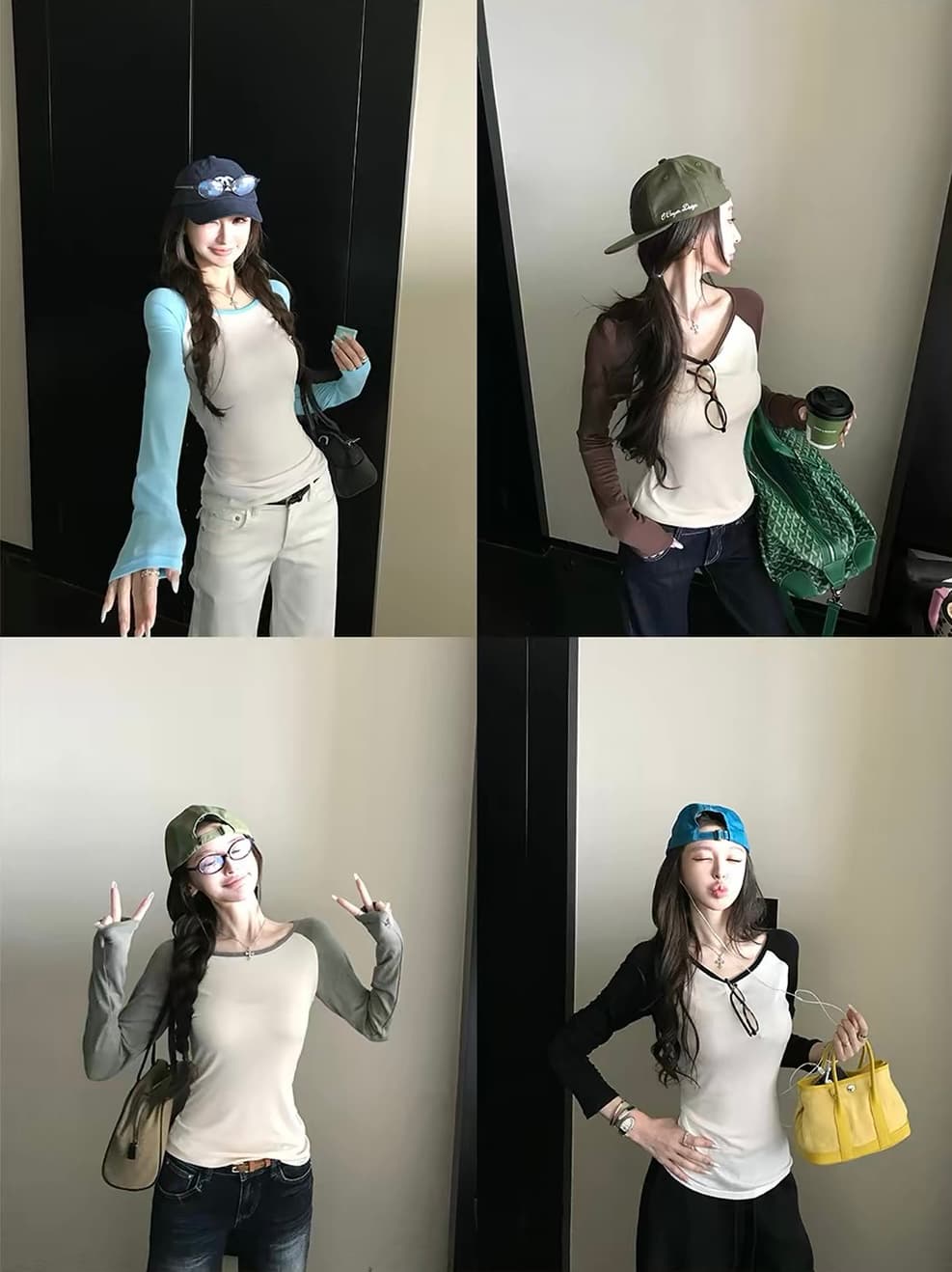 바다 리 daily 170g 부드러운 찹쌀 주간 실크 아세트산 ins 보 주인 손 한 조각 비스듬한 어깨 패치워크 배색 티셔츠 상세 이미지 1