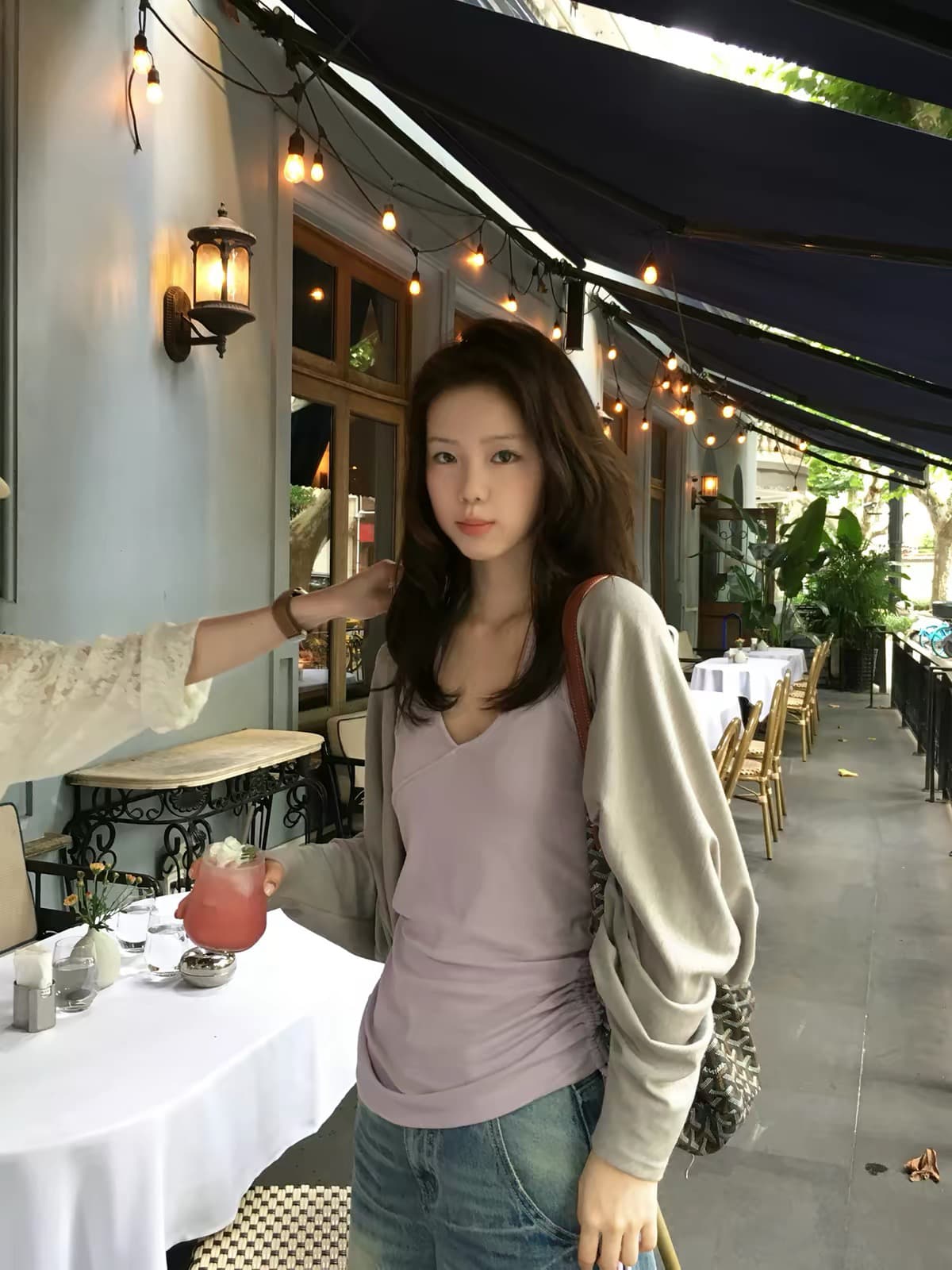 tuuuh 그림 그림책 회색 보라색 스택 착용 회색 보라색 투피스 세트 니트 오픈 가디건 조끼 외부 가져 가라.