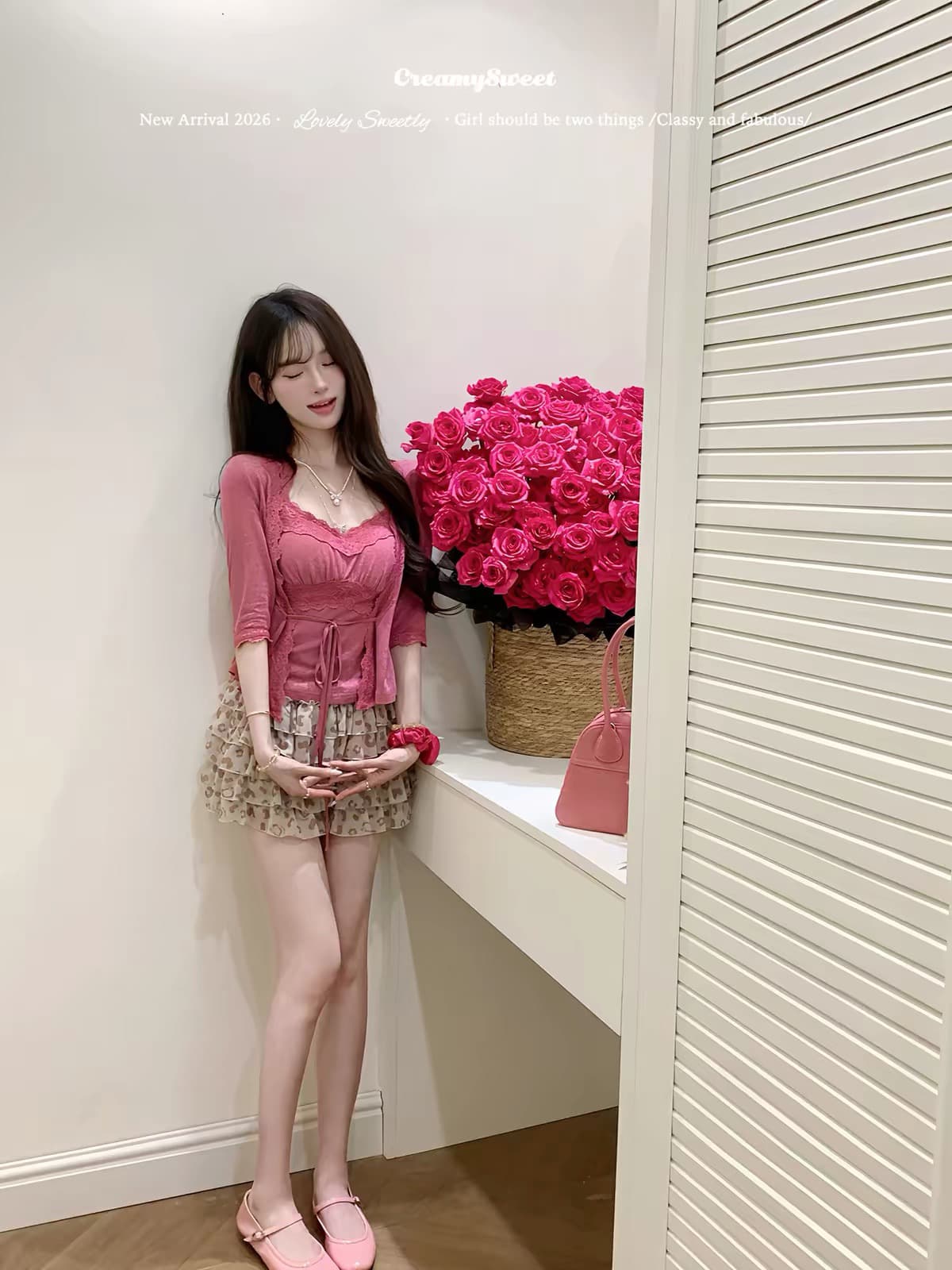 creamysweet 라스베리 얼음 모래 주간 실크 양모 Jiao 센스 레이스 행침 목 스트랩 몸매 가꾸기 슬립 오픈 가디건 가을 상세 이미지 2
