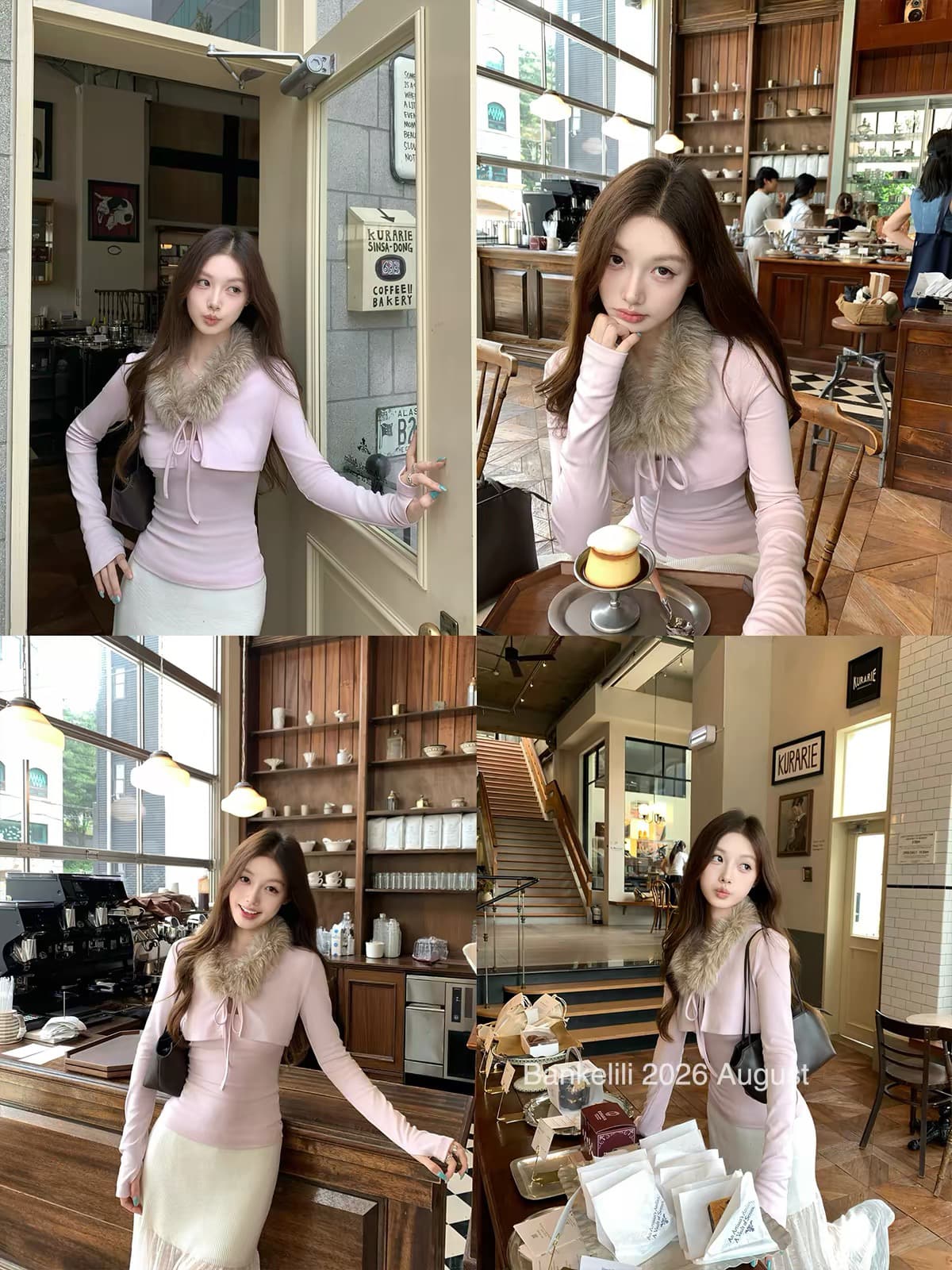 밤나무 코코아 bankelili 교토 아름다움 나이 한 부서 모피 칼라 오픈 가디건 슬립 사실 투피스 세트 몸매 가꾸기 긴팔 이미지 4