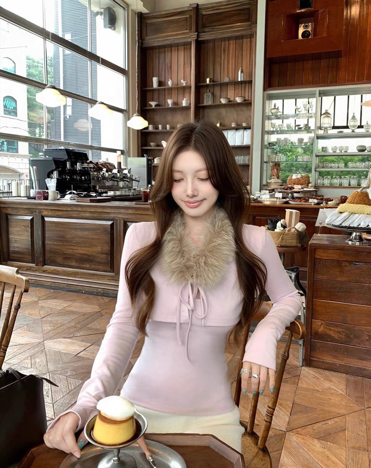 밤나무 코코아 bankelili 교토 아름다움 나이 한 부서 모피 칼라 오픈 가디건 슬립 사실 투피스 세트 몸매 가꾸기 긴팔 상세 이미지 1
