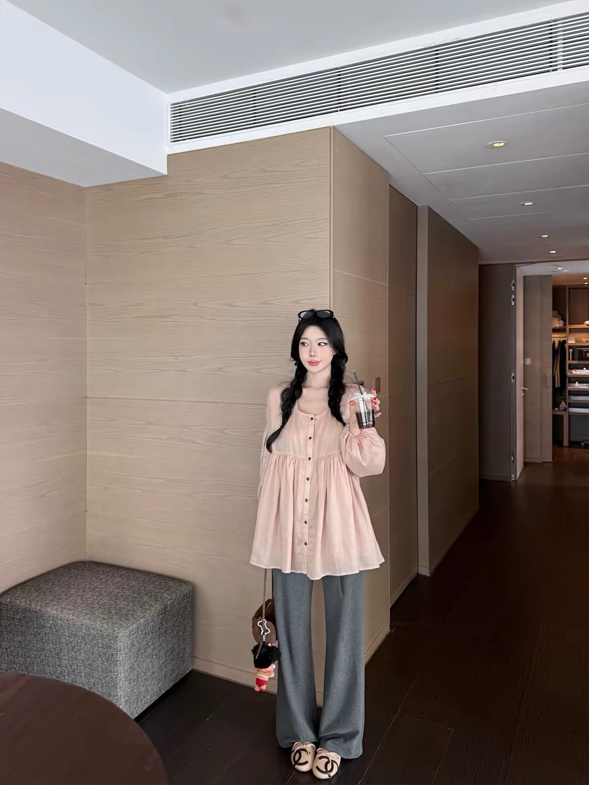 laareetoo 스트랩 캐주얼 바지 여성 루즈핏 슬림해 보이는 로우 웨이스트 스트레이트 팬츠 다용도 디자인 센스 슬림해 보이는 긴 바지 이미지 4