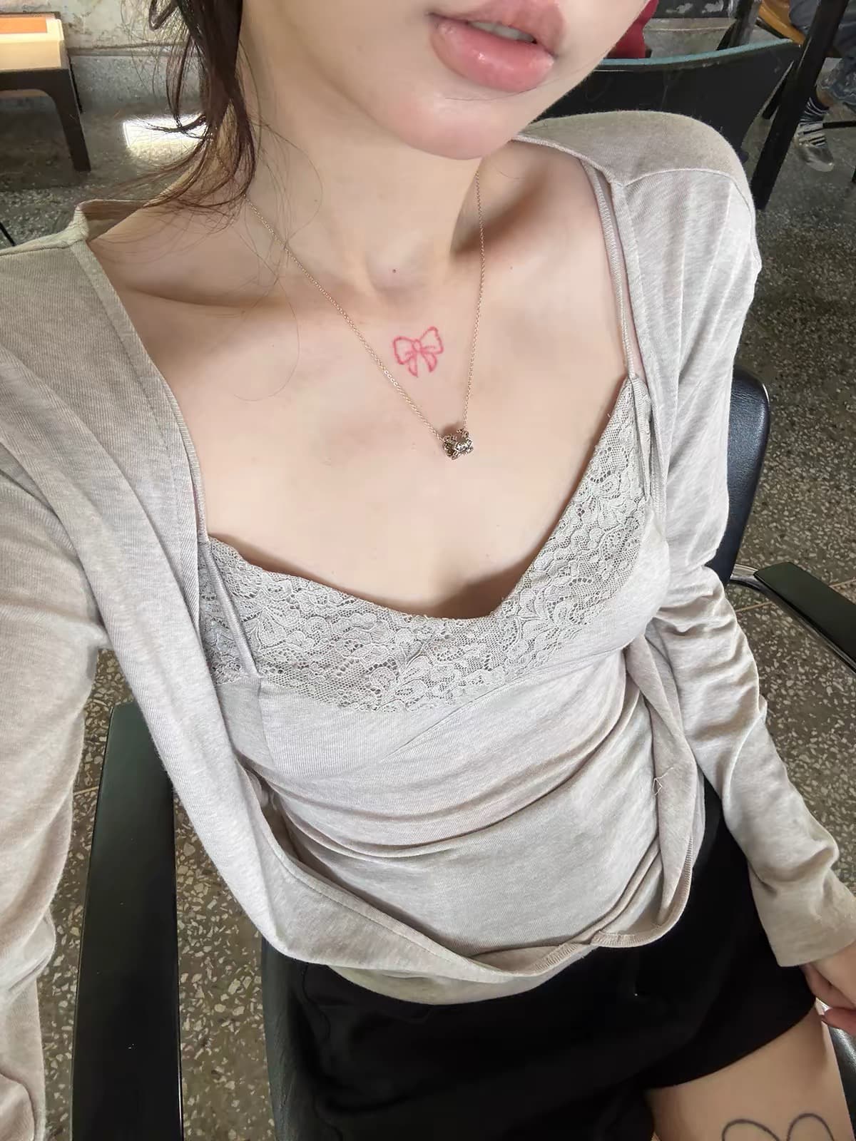 sheepland 작은 한 일기 주간 실크 양모 페이크 레이어드 슬립 오픈 가디건 긴팔 티셔츠 여성 가을 외출용 맨위 이미지 2