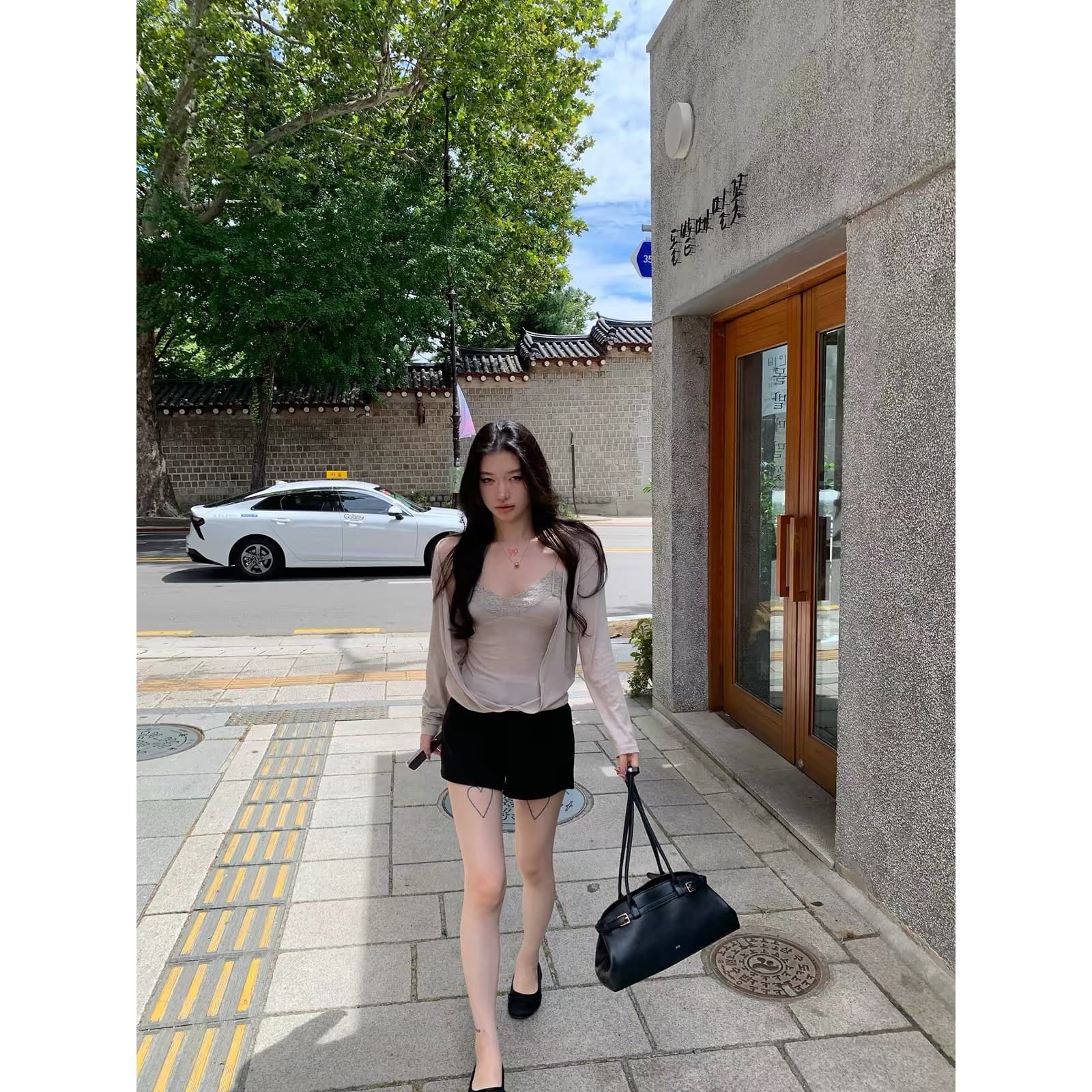 sheepland 작은 한 일기 주간 실크 양모 페이크 레이어드 슬립 오픈 가디건 긴팔 티셔츠 여성 가을 외출용 맨위 이미지 5