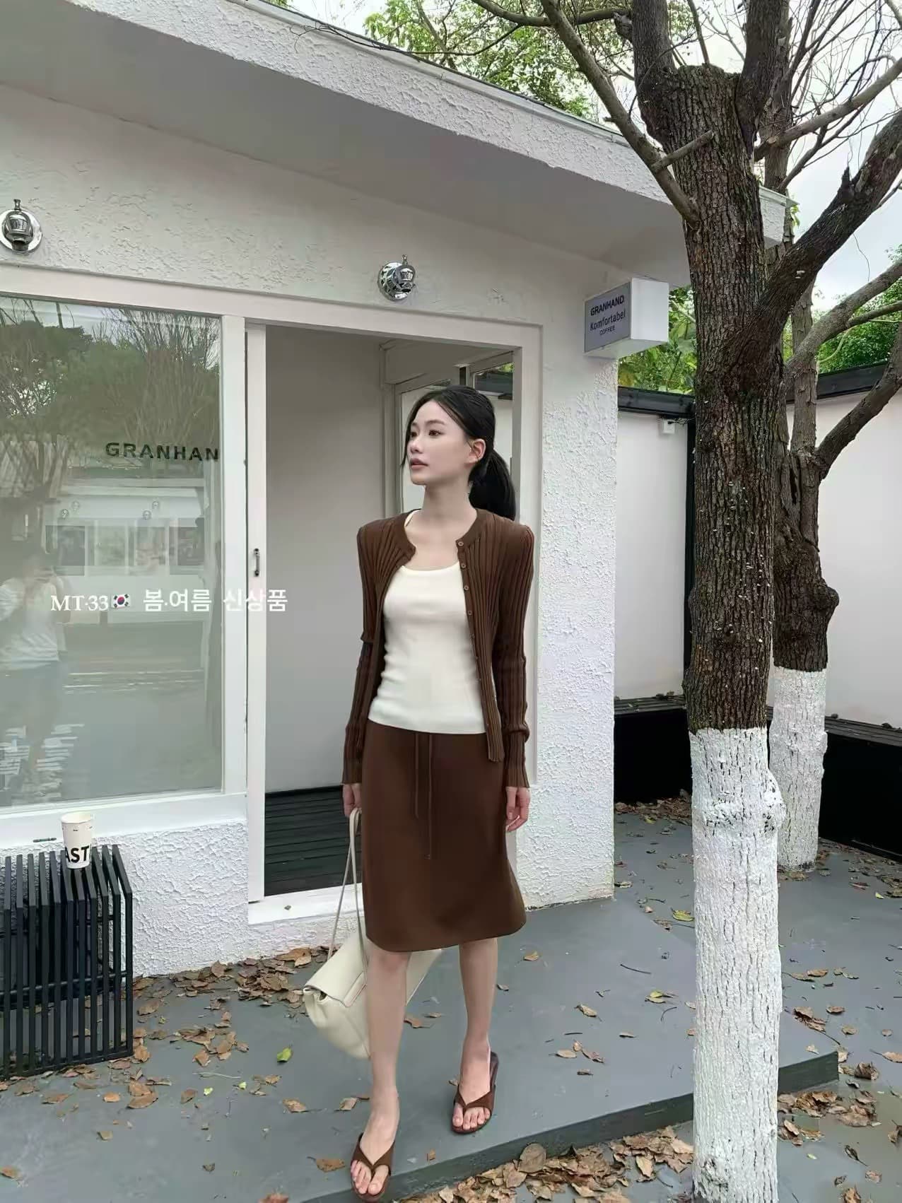 mt 33 한 부서 핫걸 바람 조끼 오픈 가디건 펌프 로프 스트레이트 반신 스커트 여성 26 이른 가을 니트 세 조각 세트 상세 이미지 2