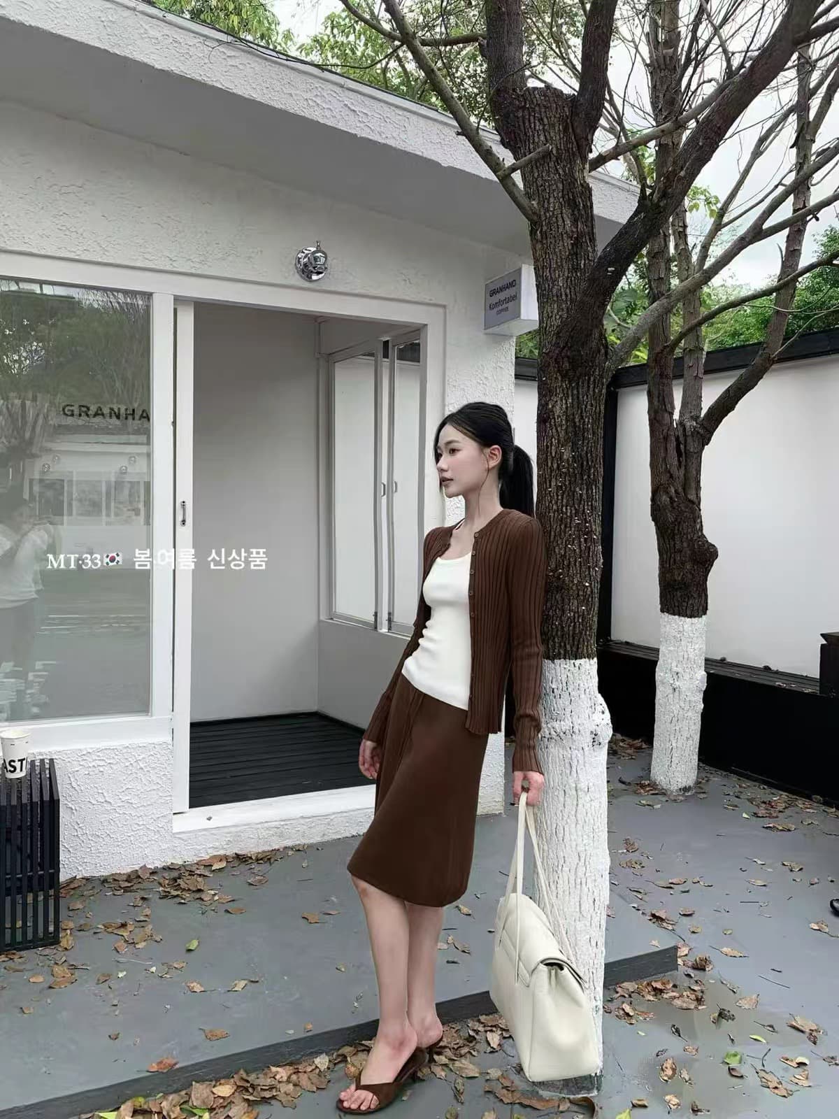mt 33 한 부서 핫걸 바람 조끼 오픈 가디건 펌프 로프 스트레이트 반신 스커트 여성 26 이른 가을 니트 세 조각 세트 상세 이미지 3