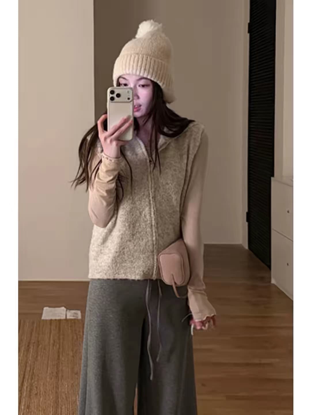 가을 겨울철 새로운 한 부서 후드 스웨터 조끼 여자 작은 대중 튀김 거리 고급 센스 재킷 느슨함 센스 슬림해 보이는 맨위 상세 이미지 1