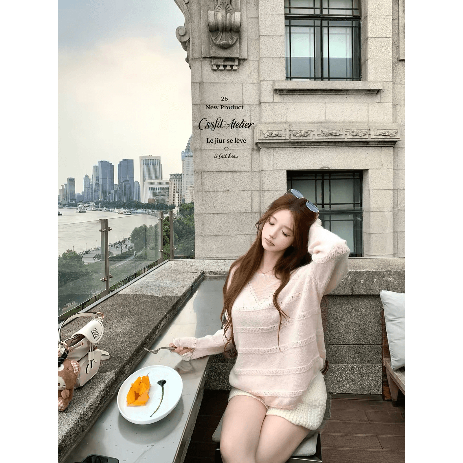 늦게 우산 우산 26 fw 플러시 복숭아 연애 편지 V넥 양모 루즈핏 니트 스웨터 둘 색상 입력 이미지 5