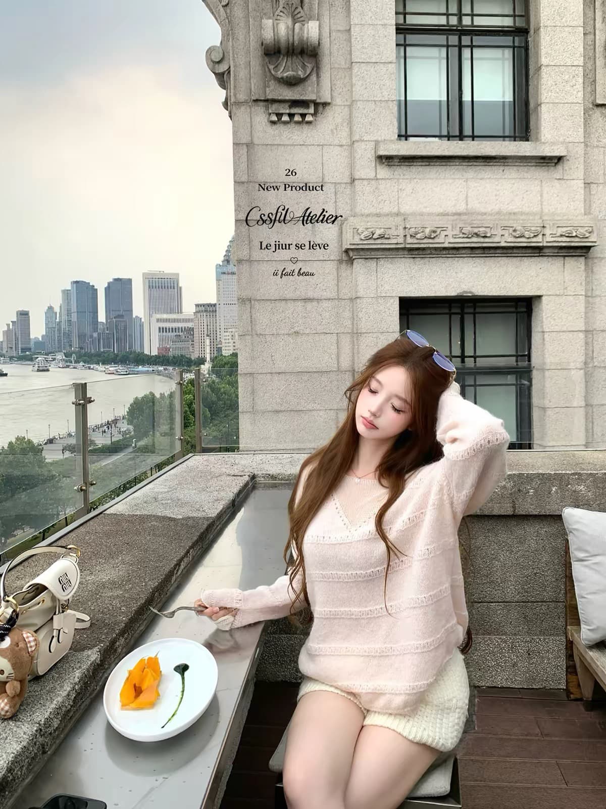 늦게 우산 우산 26 fw 플러시 복숭아 연애 편지 V넥 양모 루즈핏 니트 스웨터 둘 색상 입력 상세 이미지 5