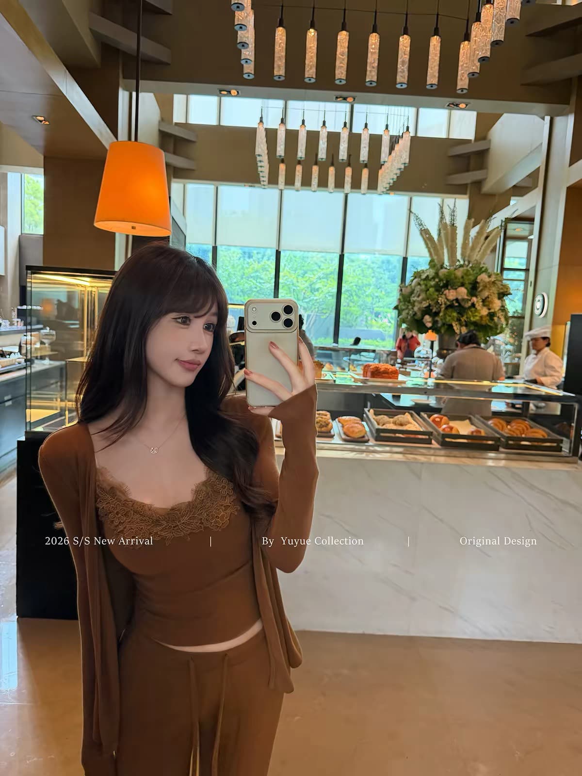 yuyueer 즐거움 유 왕위 무거운 작업 레이스 V넥 슬립 외부 가져 가라. 오픈 가디건 도루 센스 넓은 다리 길이 바지 가을 세트 상세 이미지 5