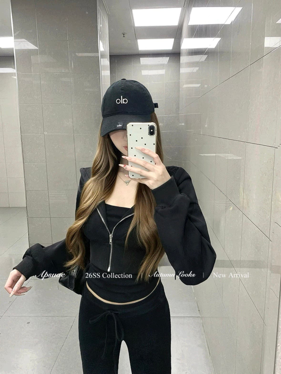 화이트 워터 여성 원 영어 공기 후드티 세트 그룹 짧은 후드 티 스웨터 슬립 여성 긴 바지 검정색 세트