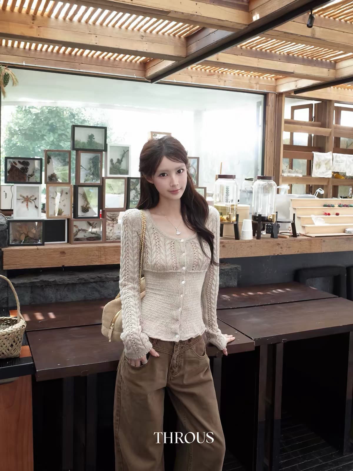 감사합니다. 아니요 고기 라운드 넥 홀로우 아웃 꽈배기 몸매 가꾸기 오픈 가디건 여성 가을 새로운 부드러운 바람 몸매 가꾸기 슬림해 보이는 캐주얼 맨위 이미지 3